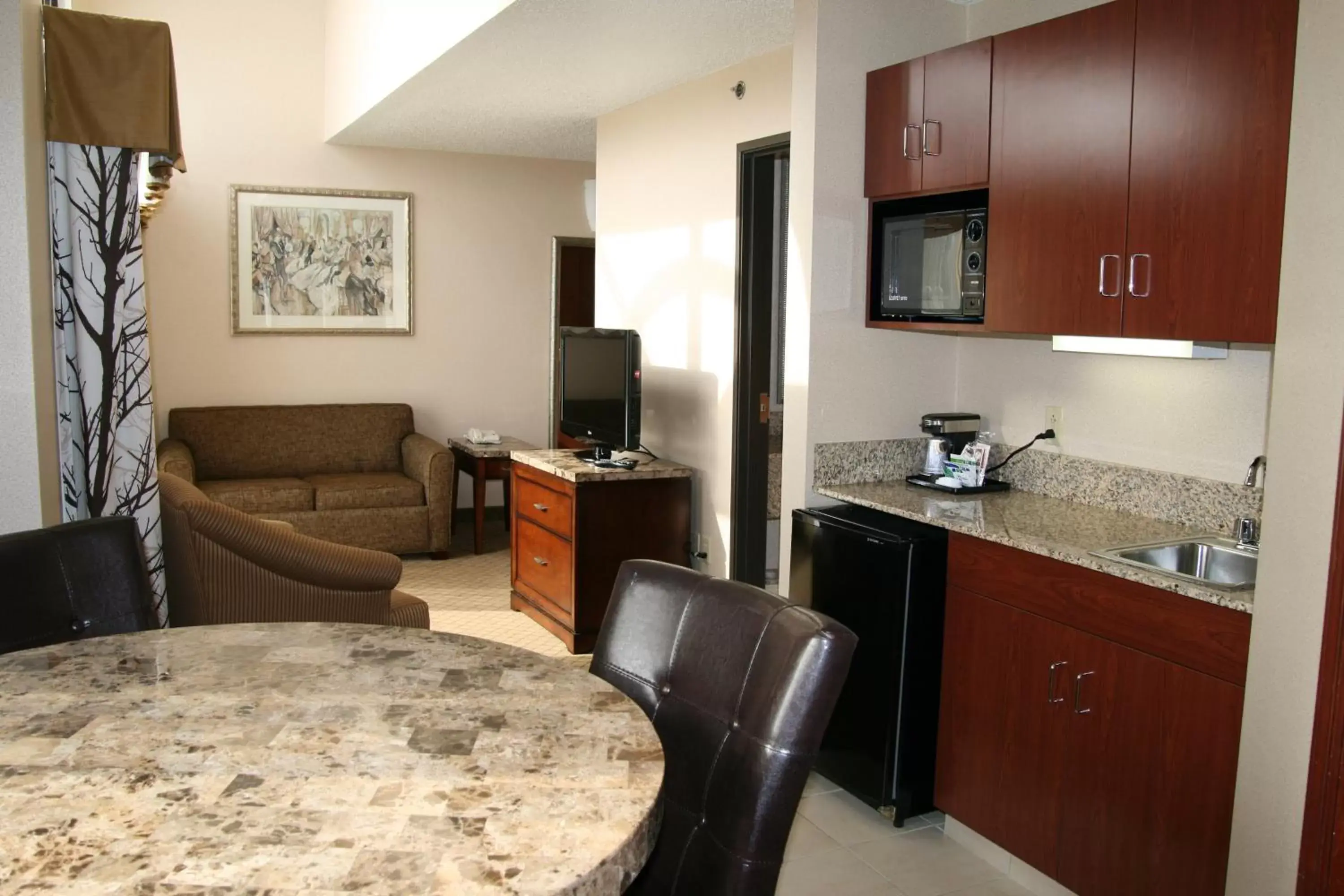 Living room, Kitchen/Kitchenette in Holiday Inn Express Grove City - Premium Outlet Mall, an IHG Hotel