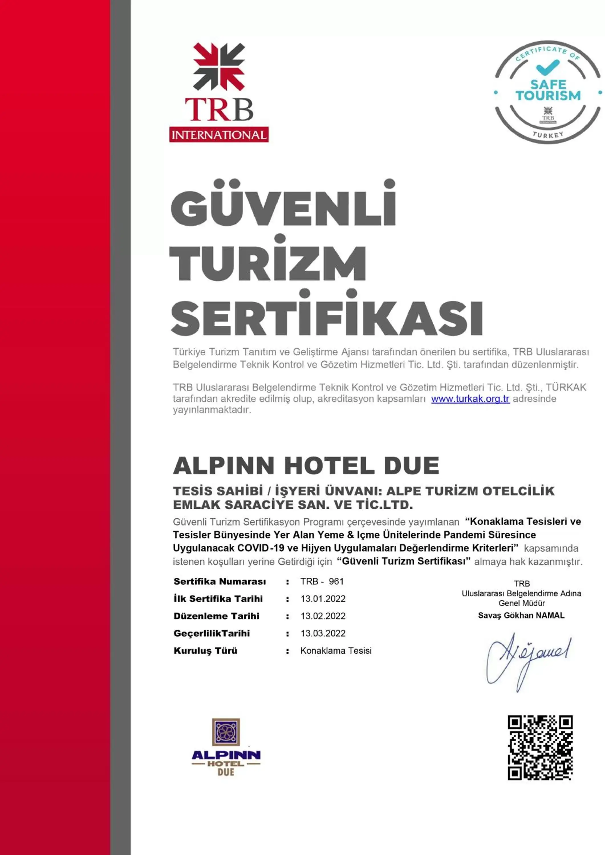 Logo/Certificate/Sign in Alpinn Hotel DUE