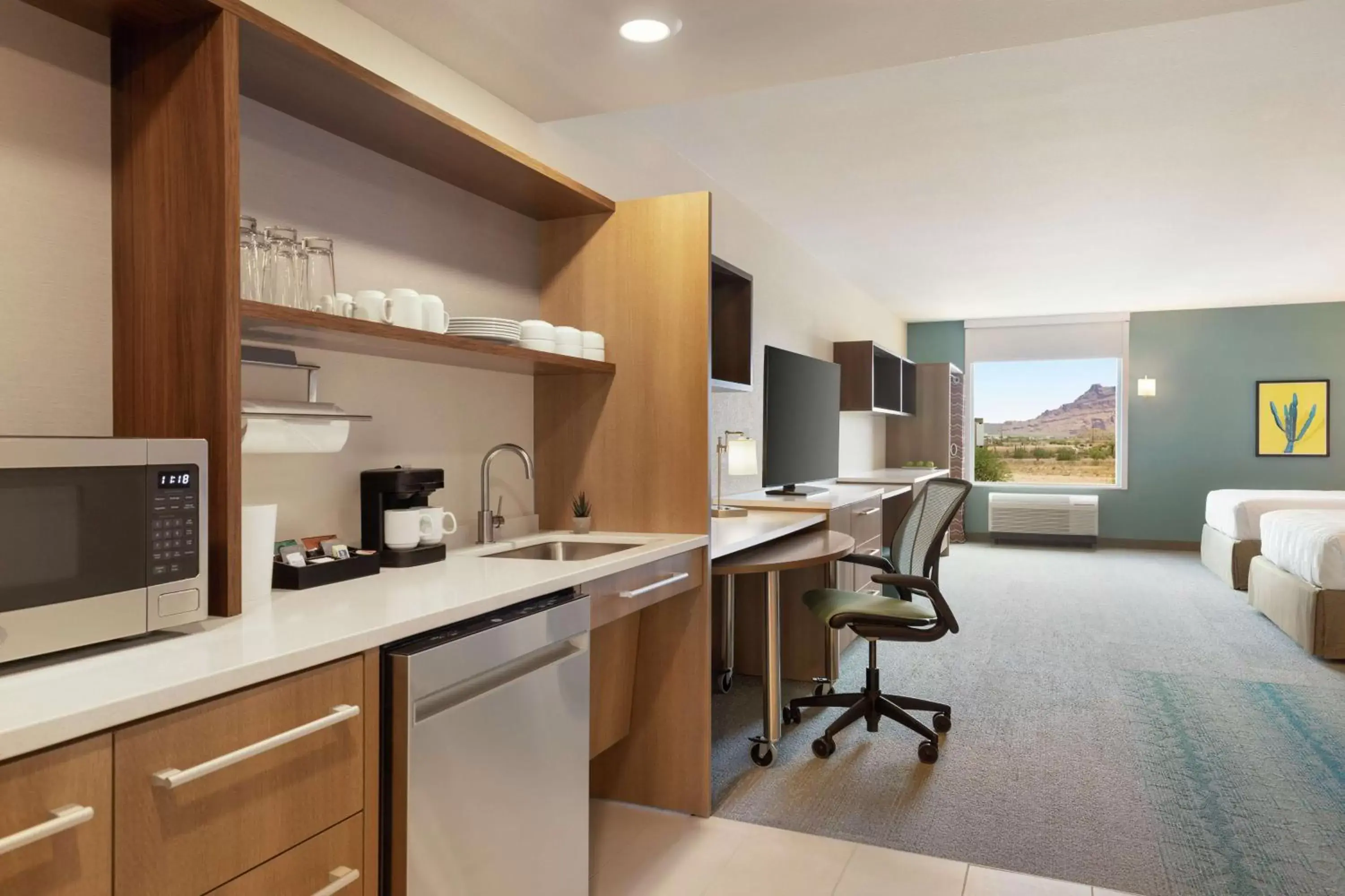 Bedroom, Kitchen/Kitchenette in Home2 Suites By Hilton Mesa Longbow, Az
