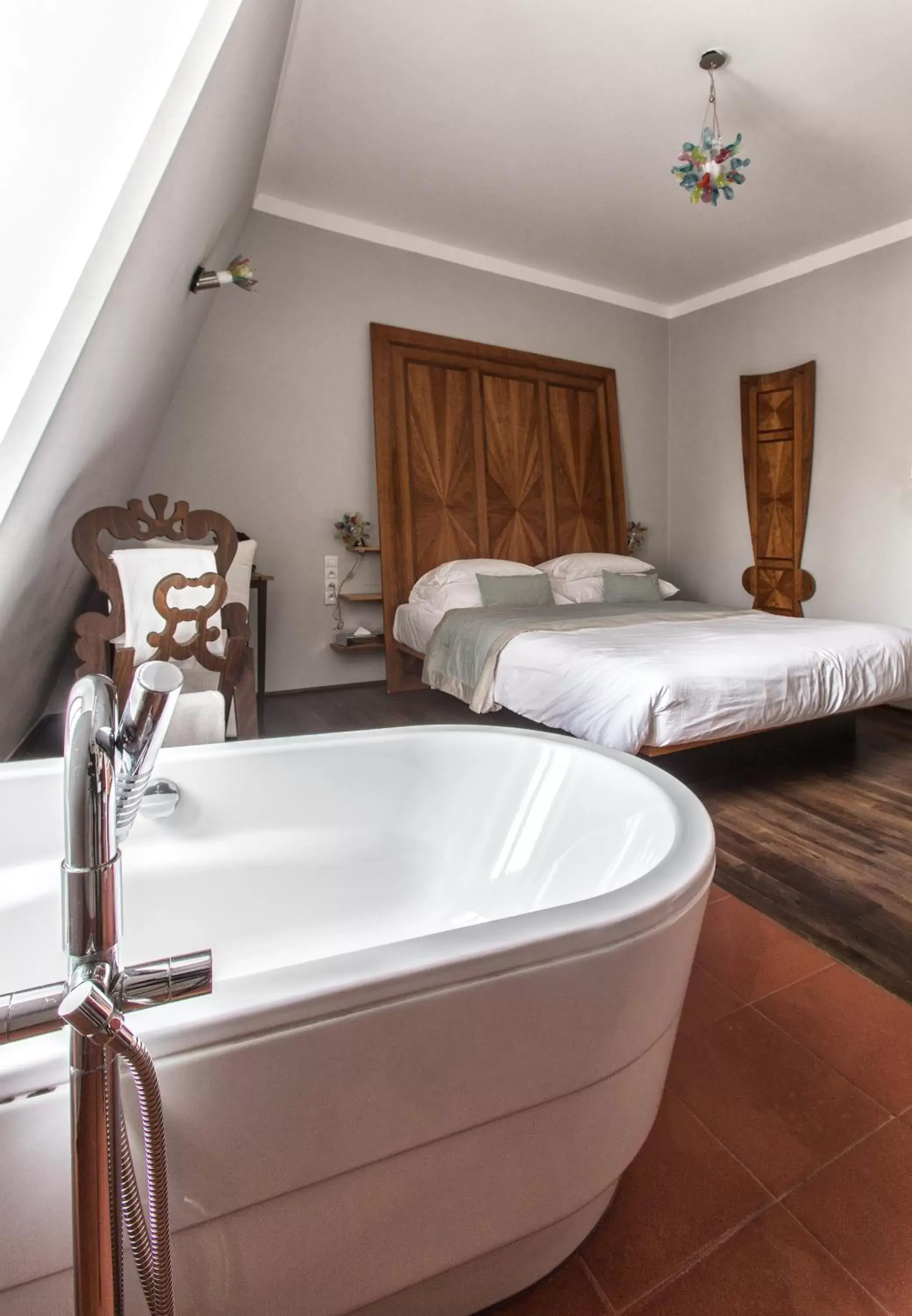 Bedroom, Bathroom in Design Hotel Neruda