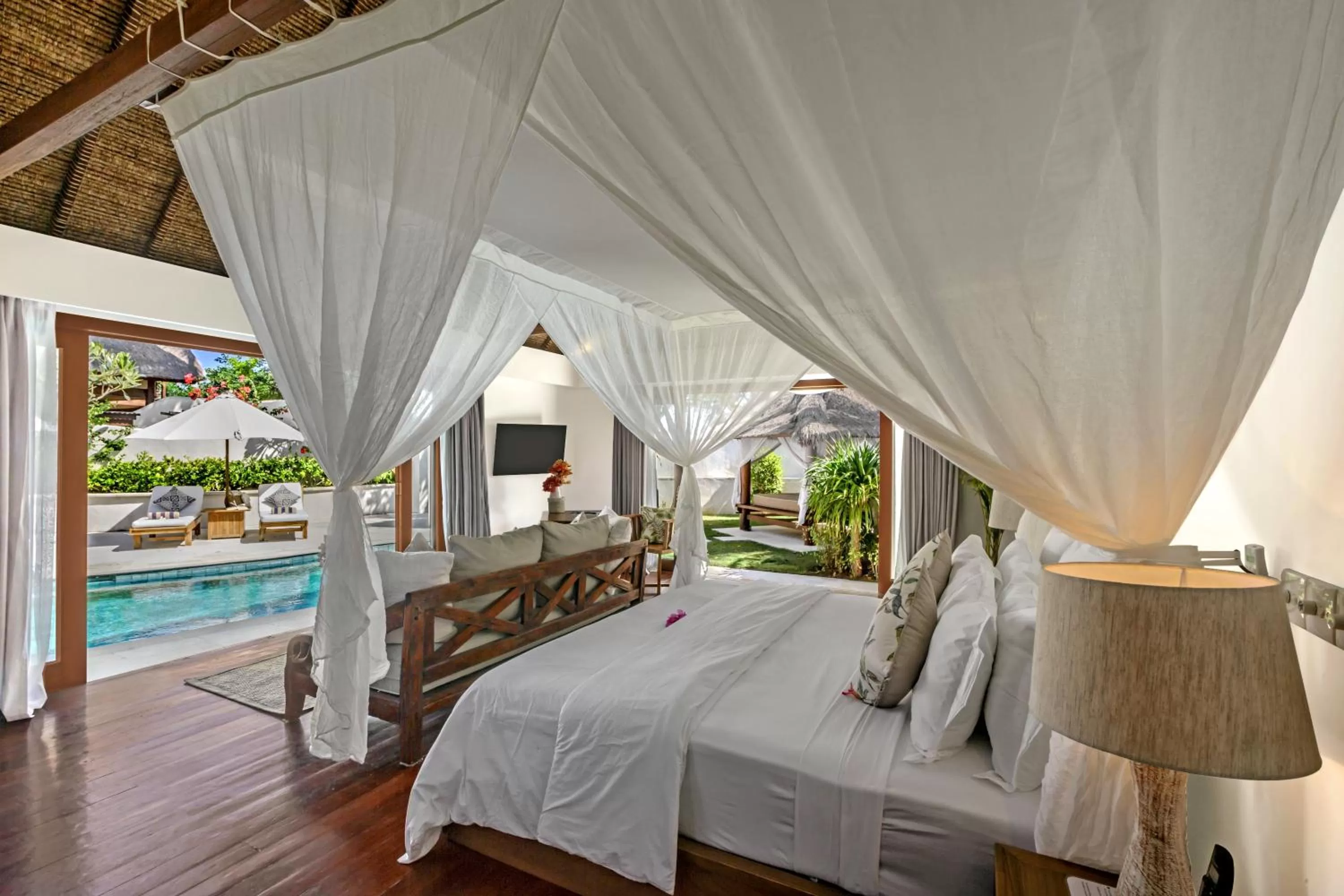 Pool view, Bed in Pondok Santi Estate