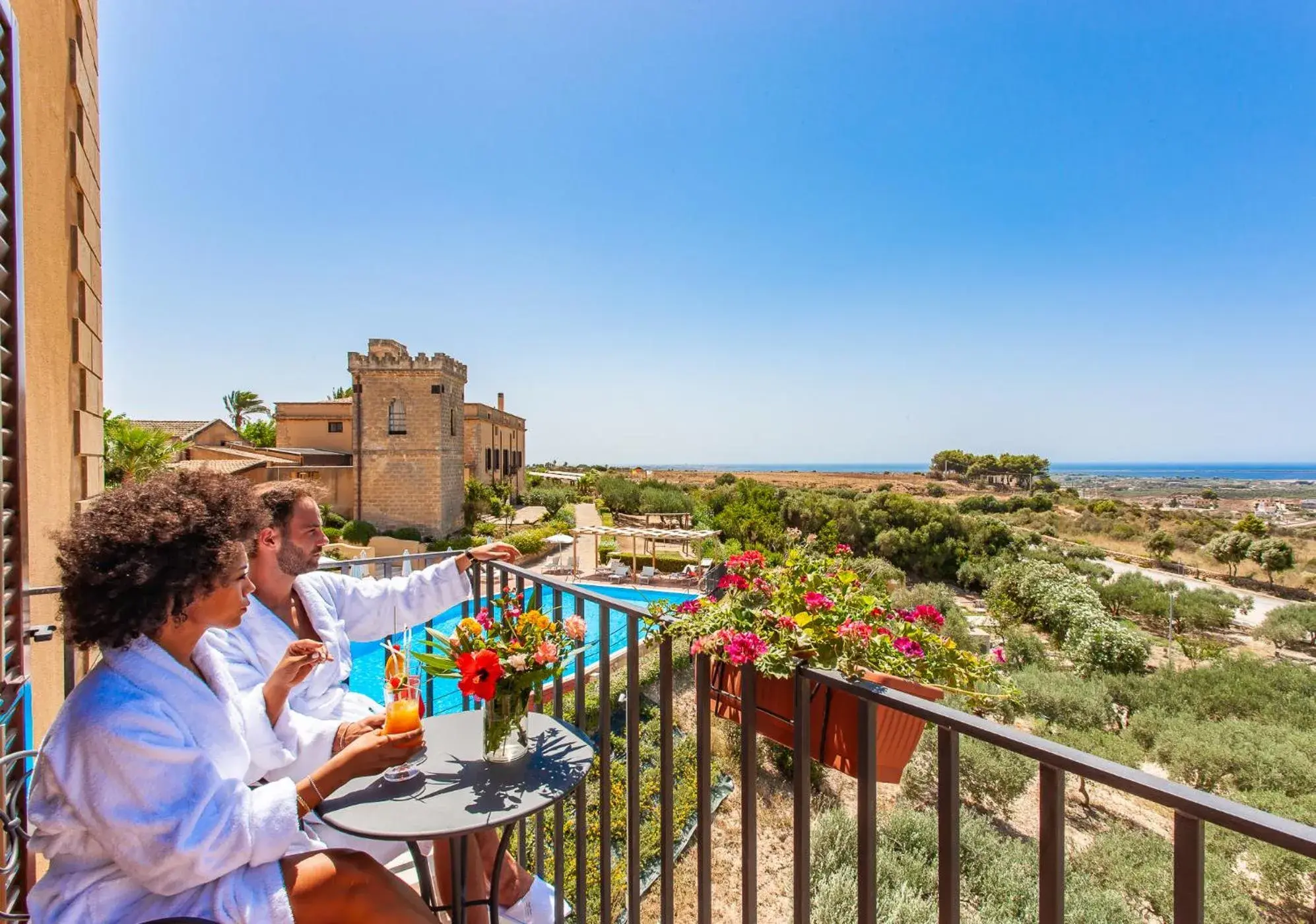 Balcony/Terrace, Pool View in Hotel Baglio Oneto dei Principi di San Lorenzo - Luxury Wine Resort