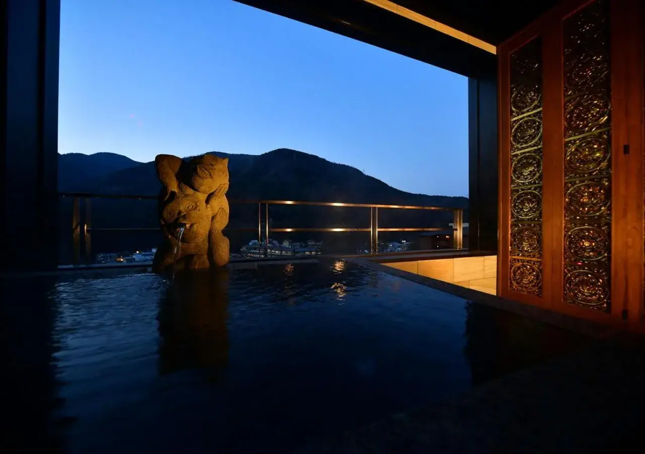 Hot Spring Bath, Swimming Pool in Balinese onsen ryokan Hakone Airu