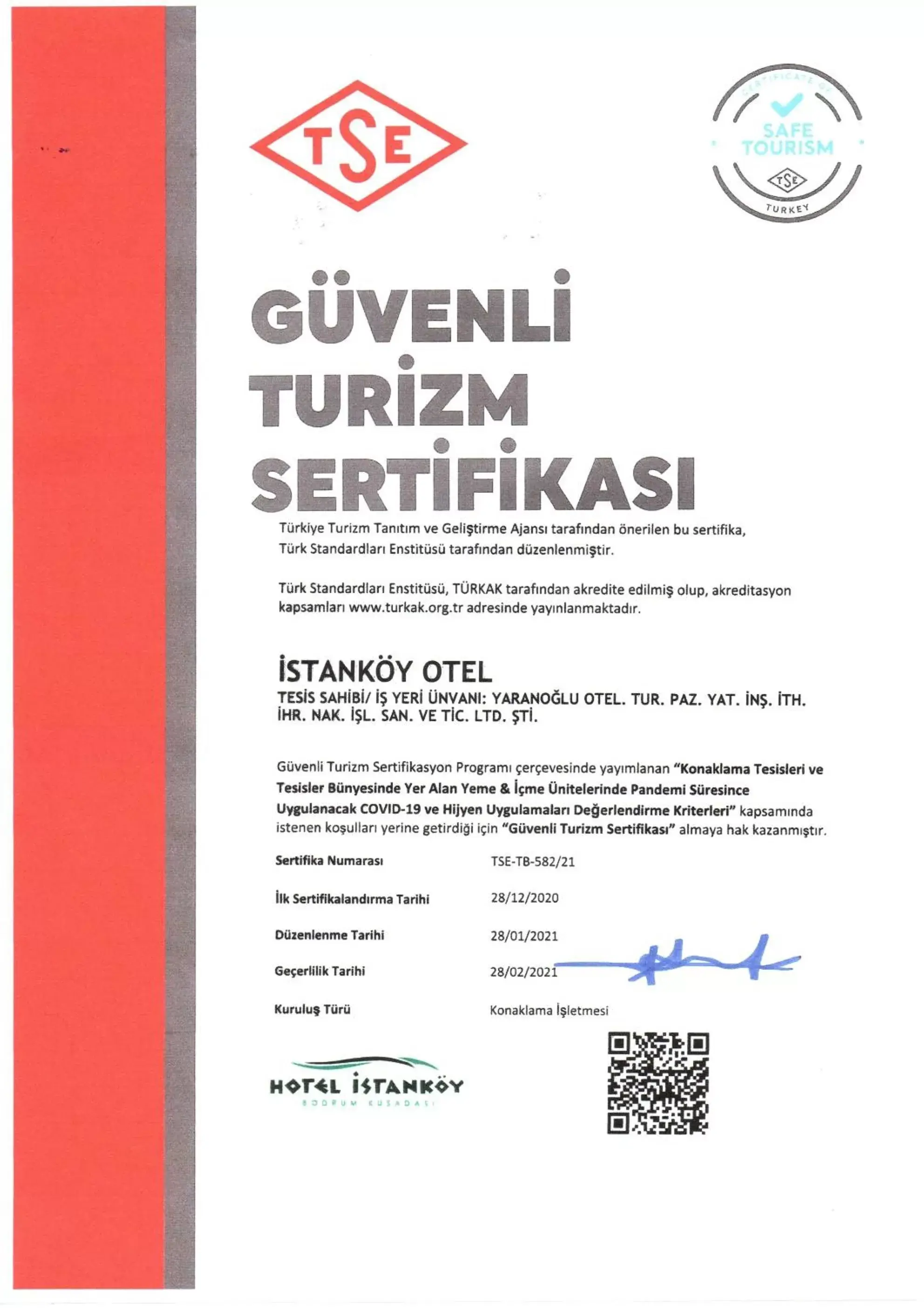 Certificate/Award in Istankoy Hotel