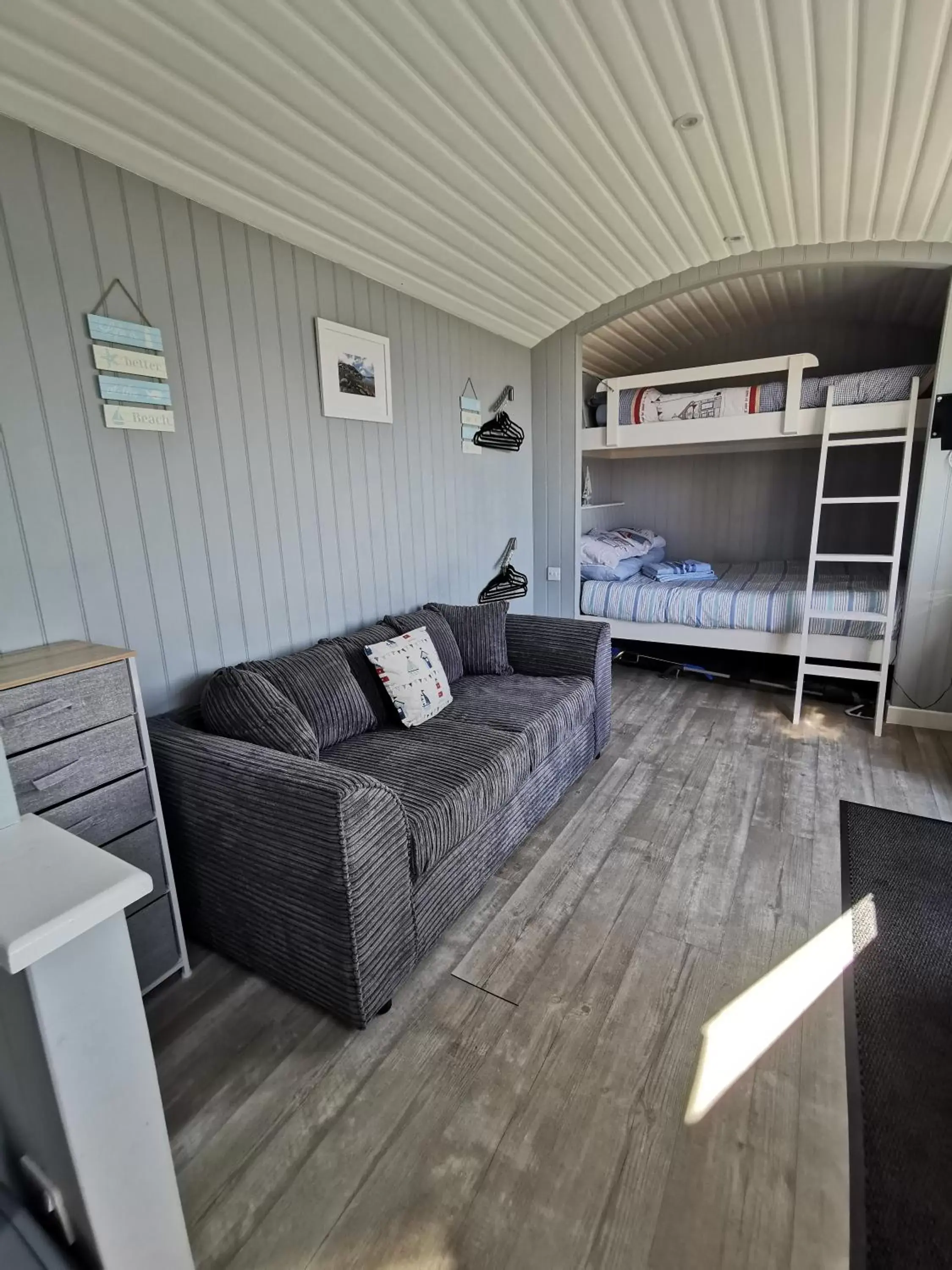 Seating Area in Allibella Shepherds Hut, Amazing Seaview, Private garden, Pet Friendly