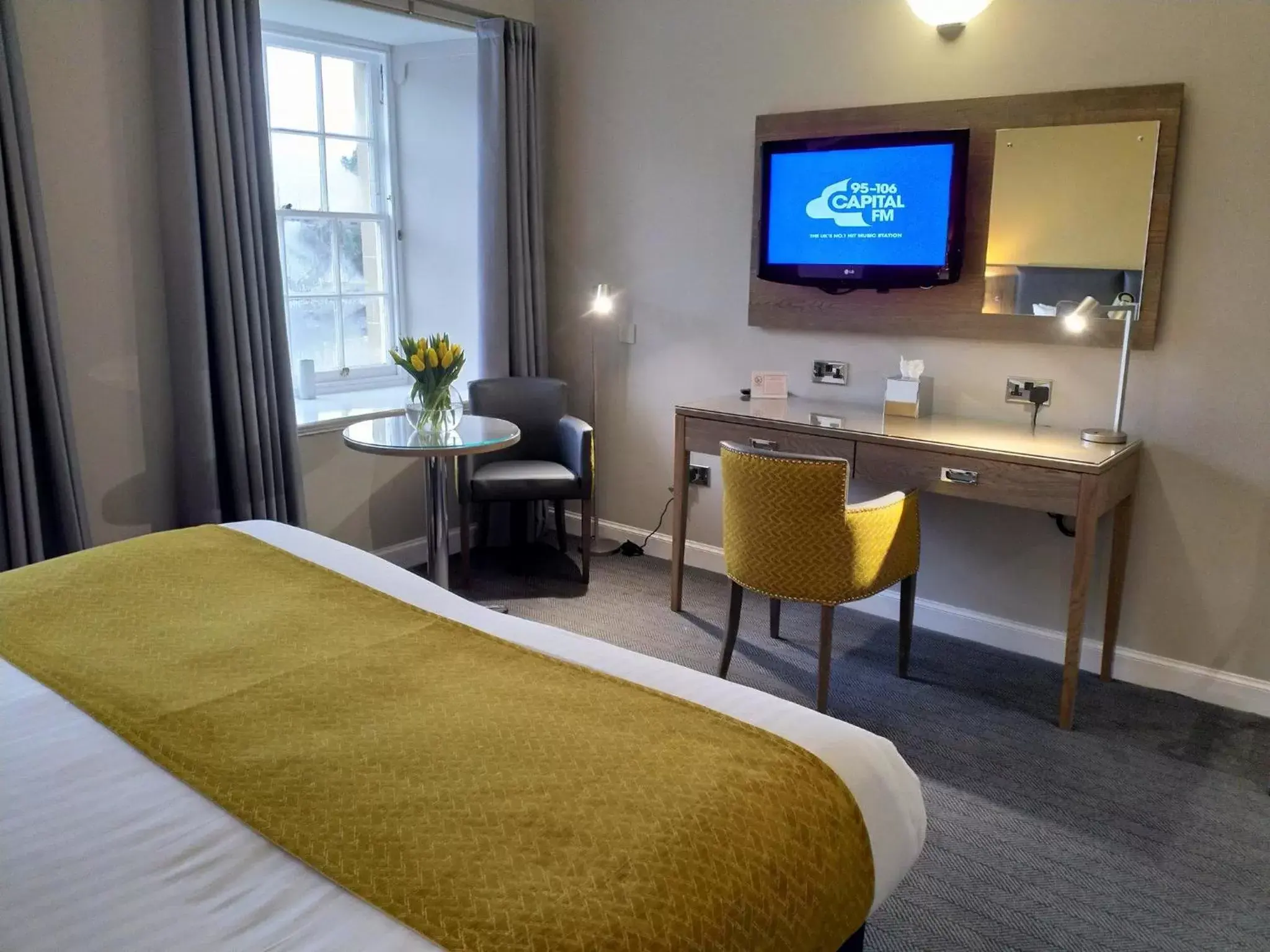 River view, Bed in New Lanark Mill Hotel River view, Bed in New Lanark Mill Hotel