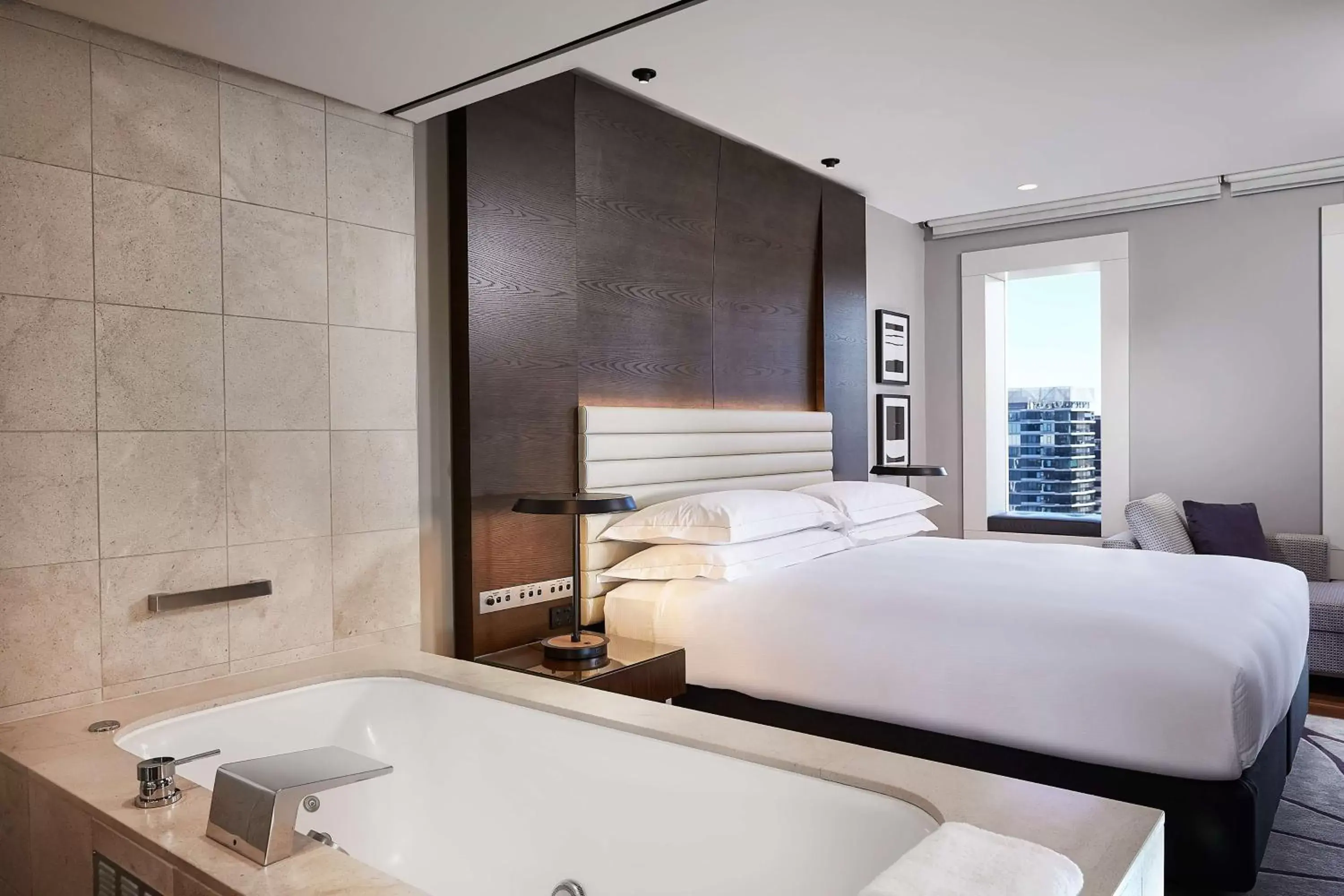 Bed, Bathroom in Hilton Sydney