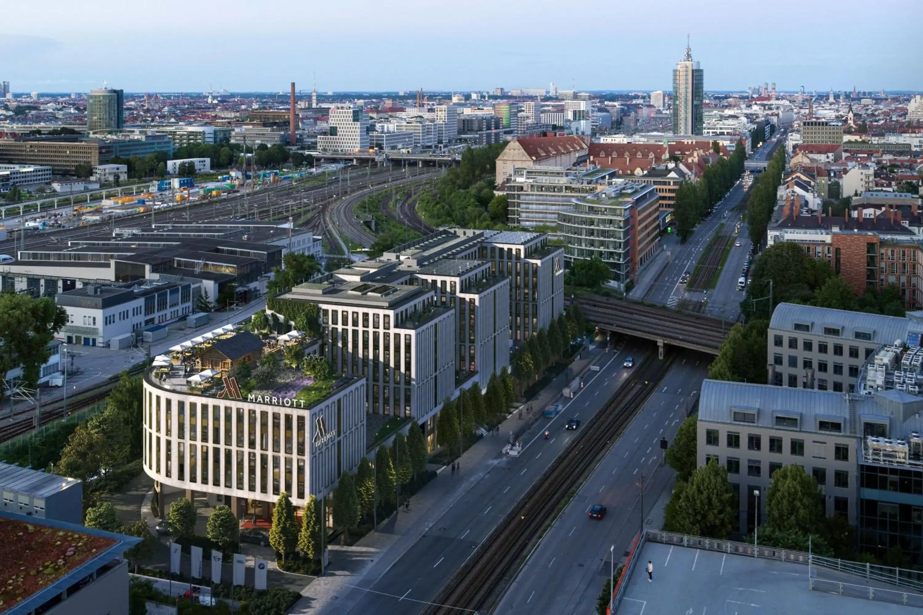 Property building, Bird's-eye View in Munich Marriott Hotel City West