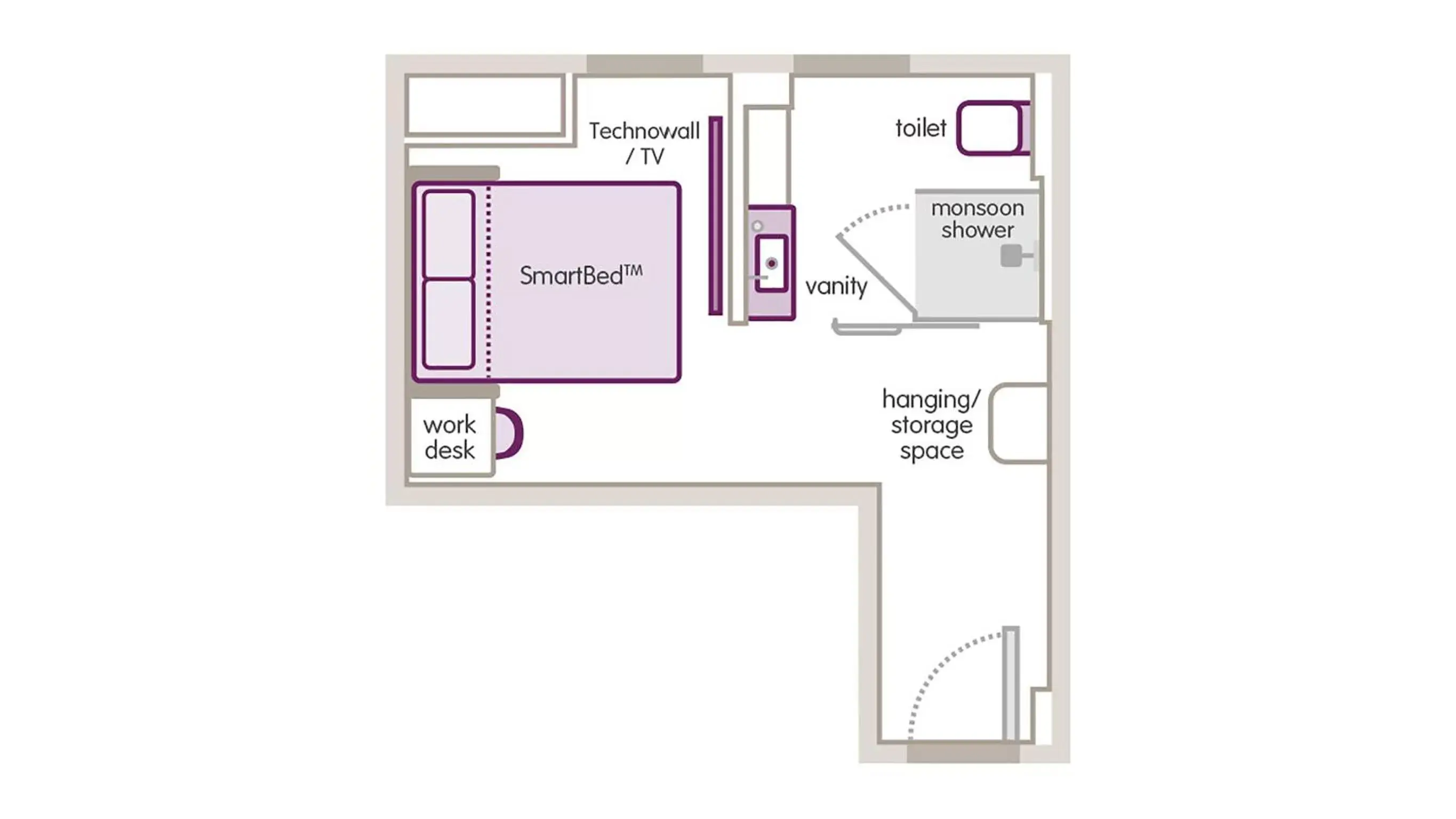 Photo of the whole room, Floor Plan in YOTEL Boston