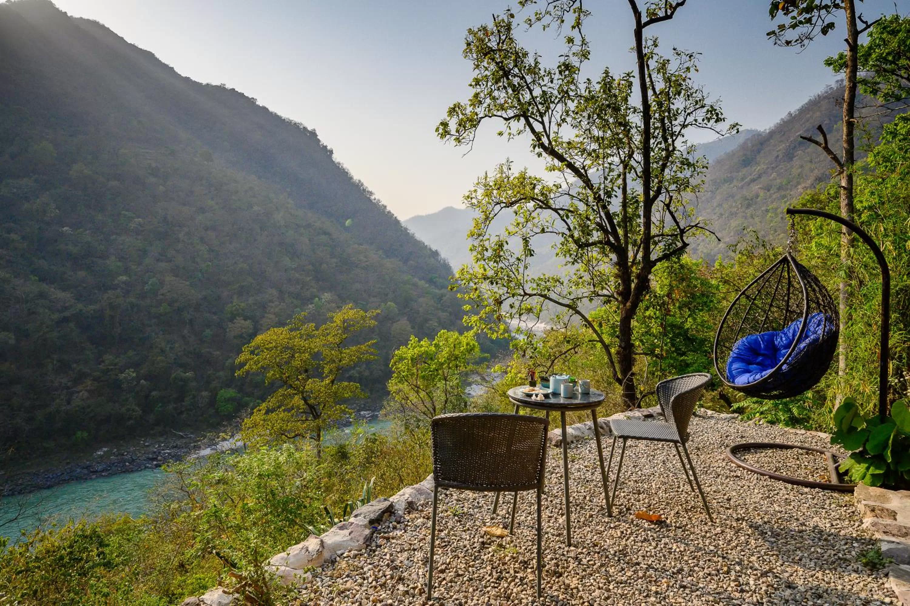 Seating area in Neemrana's Glasshouse on the Ganges