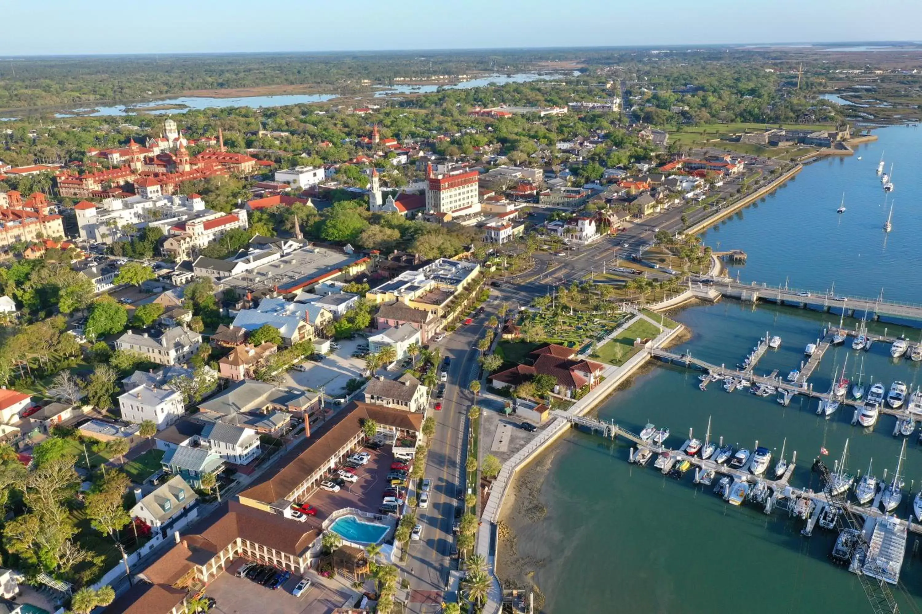 Property building, Bird's-eye View in Historic Waterfront Marion Motor Lodge in downtown St Augustine