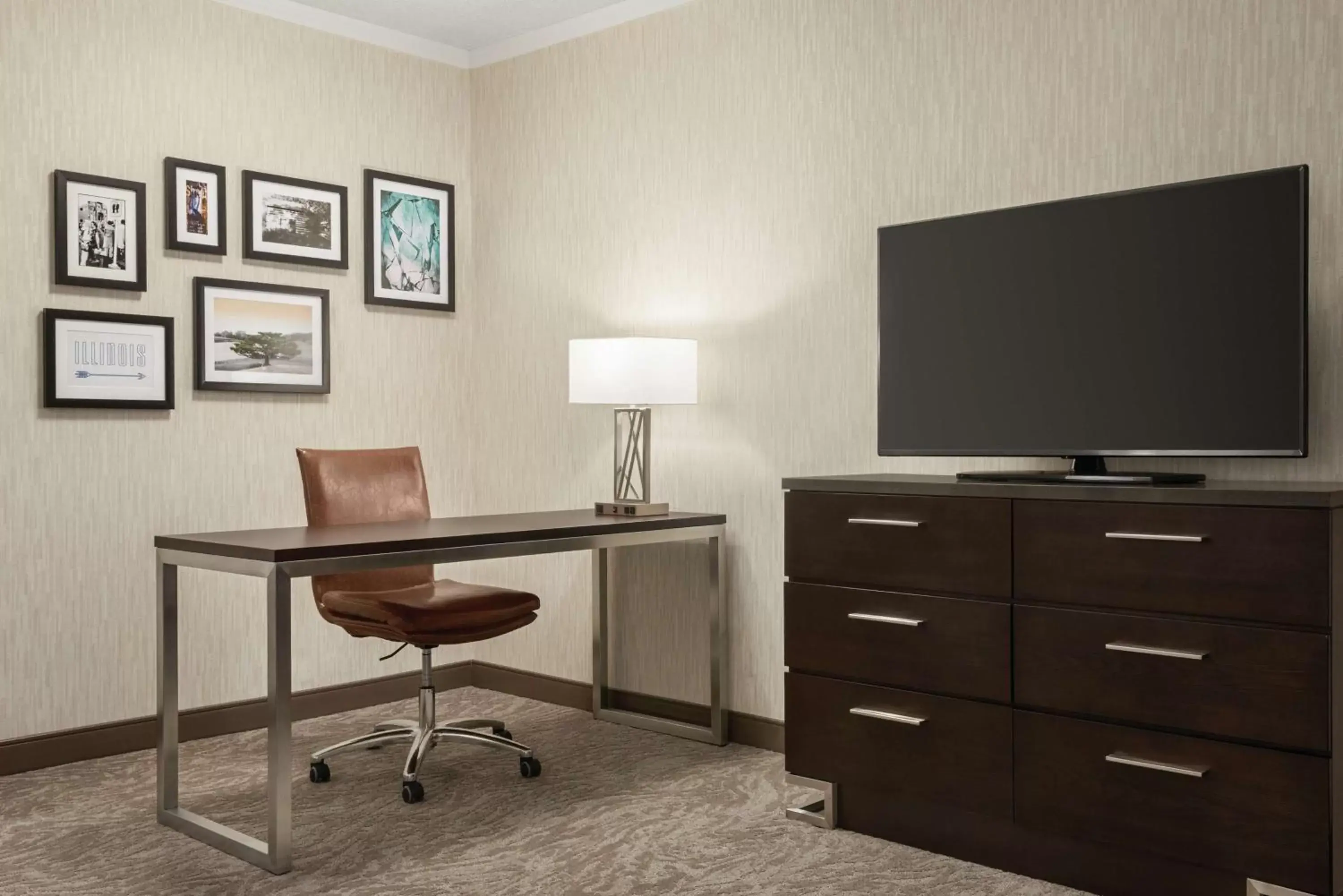 Bedroom, TV/Entertainment Center in Embassy Suites by Hilton Chicago North Shore Deerfield