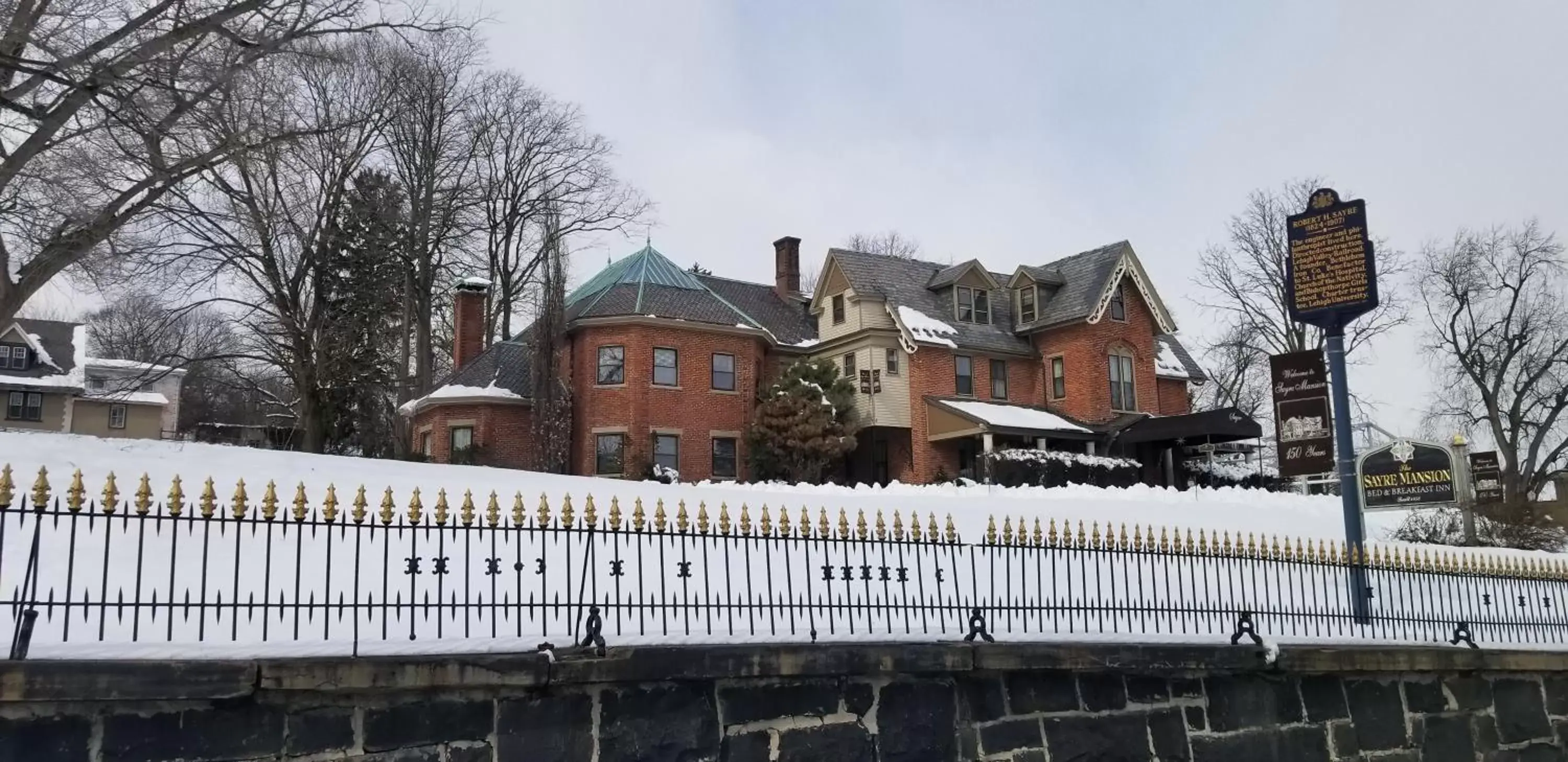Facade/entrance, Winter in The Sayre Mansion