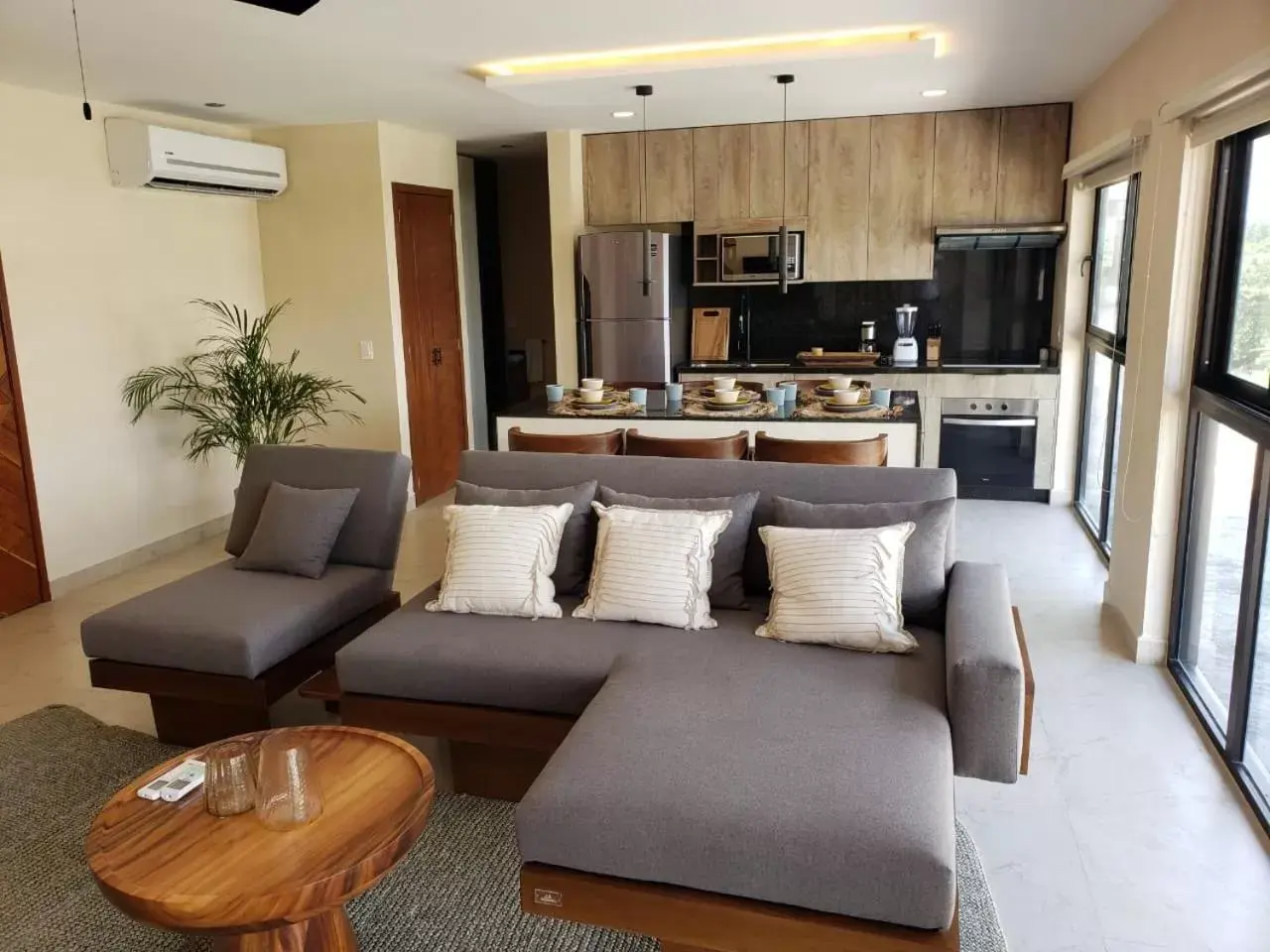 Living room, Kitchen/Kitchenette in Cacao Tulum -Luxury Condos-