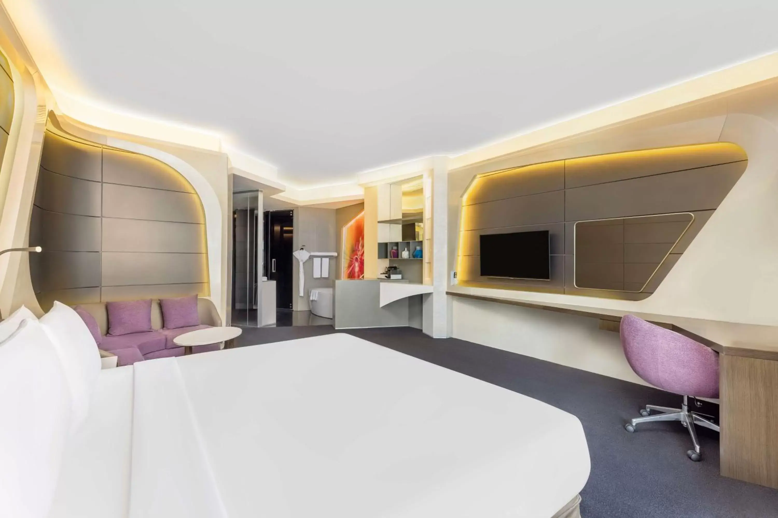 Living room, Bed in V Hotel Dubai, Curio Collection by Hilton