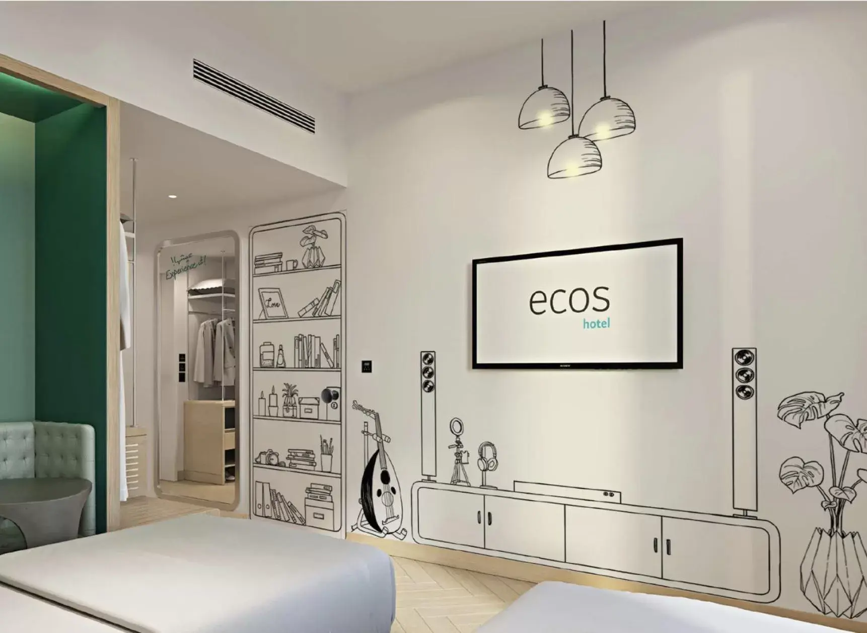 Bed, Floor Plan in Ecos Dubai Hotel at Al Furjan