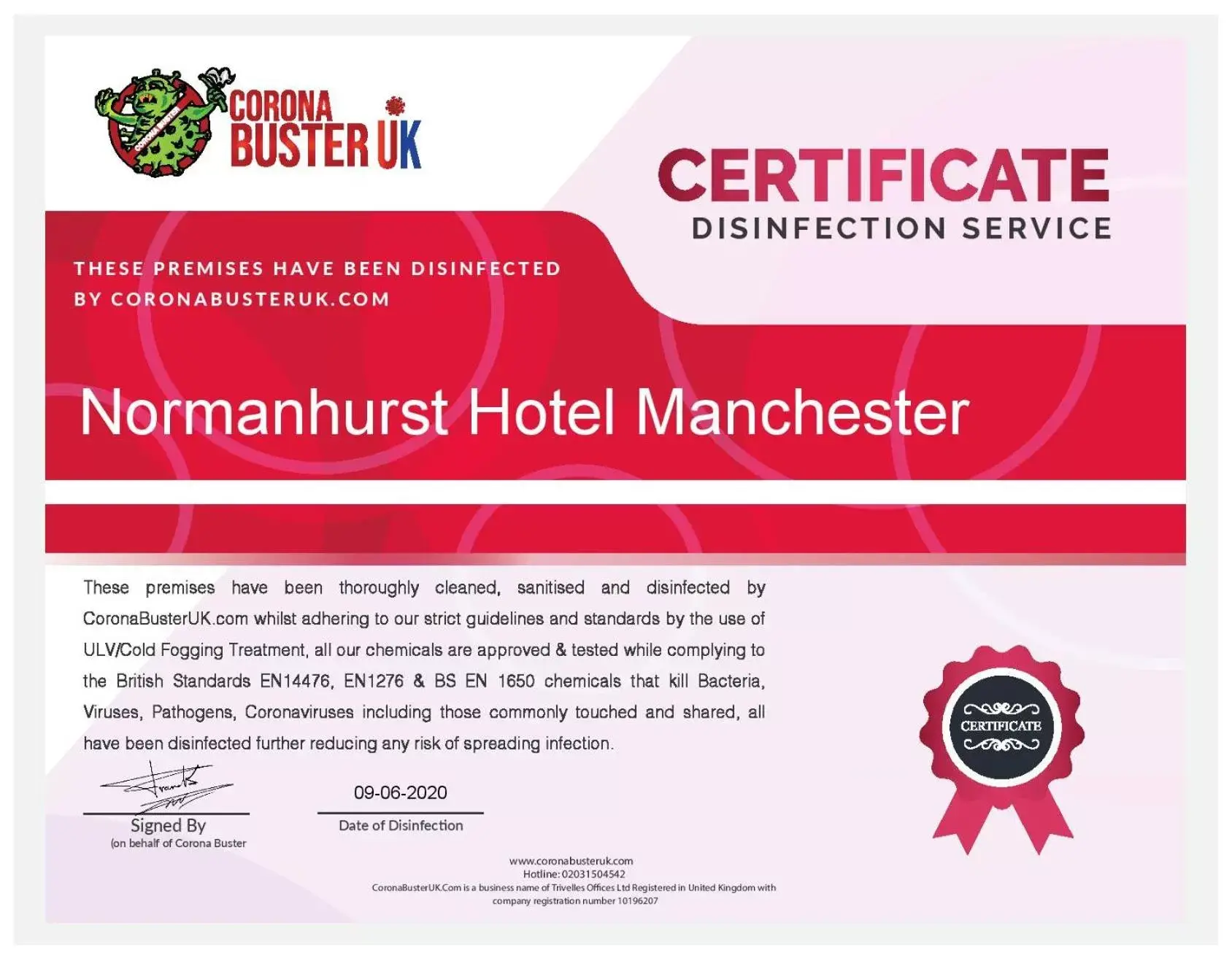 Certificate/Award in NormanHurst Hotel
