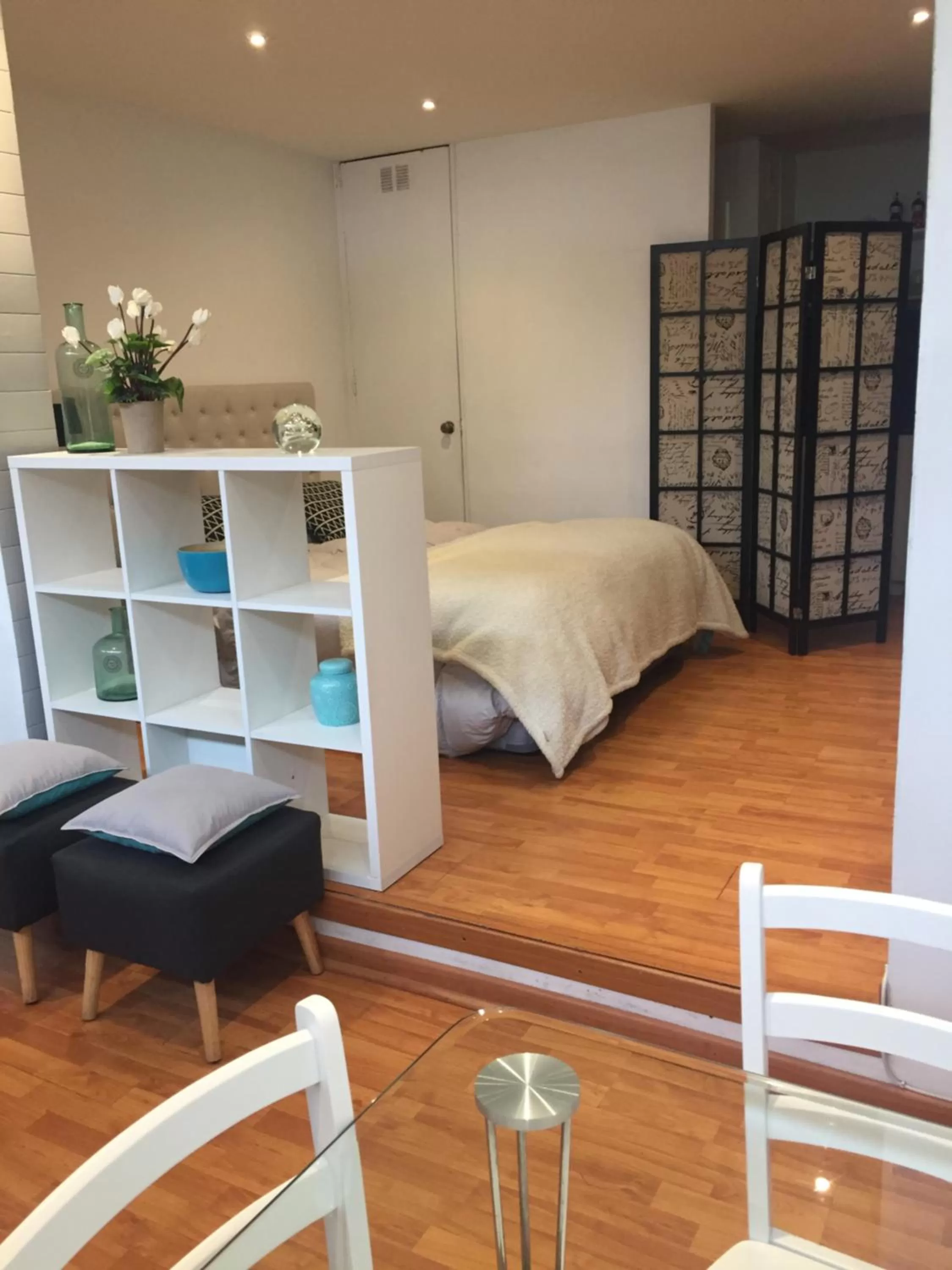 Living room, Bed in Rent apart Las Condes