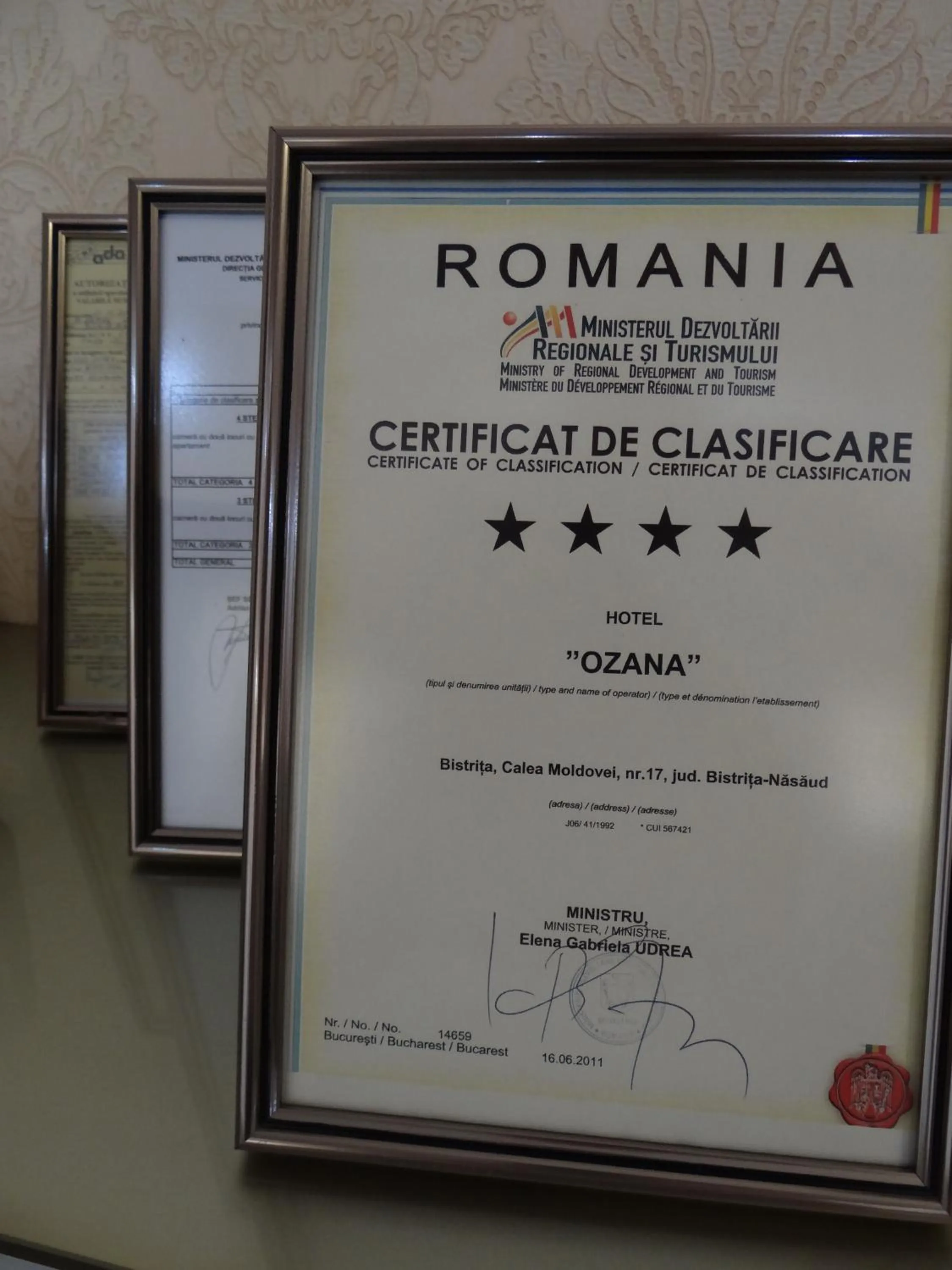 Logo/Certificate/Sign in Hotel Ozana