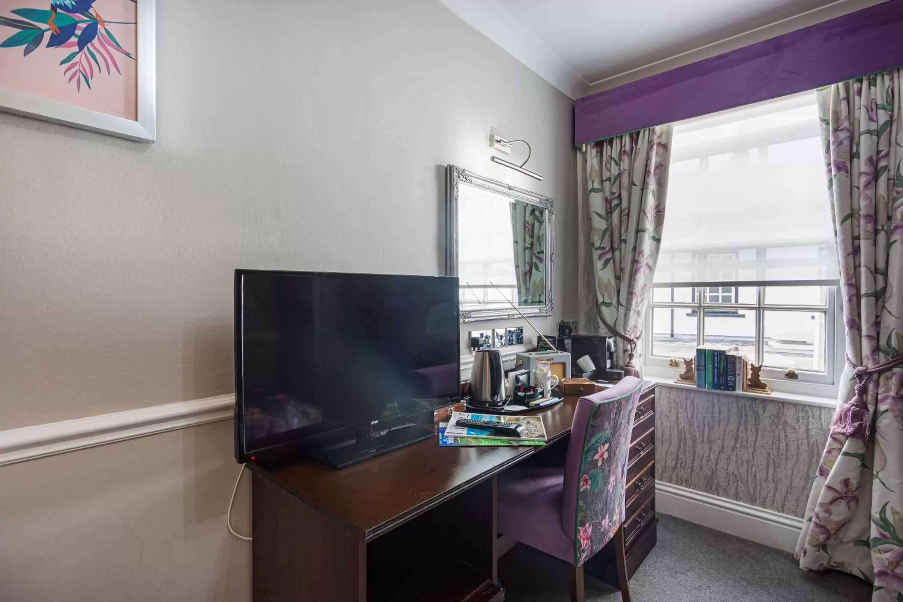 Bed, TV/Entertainment Center in The Crown Hotel, Boroughbridge, North Yorkshire