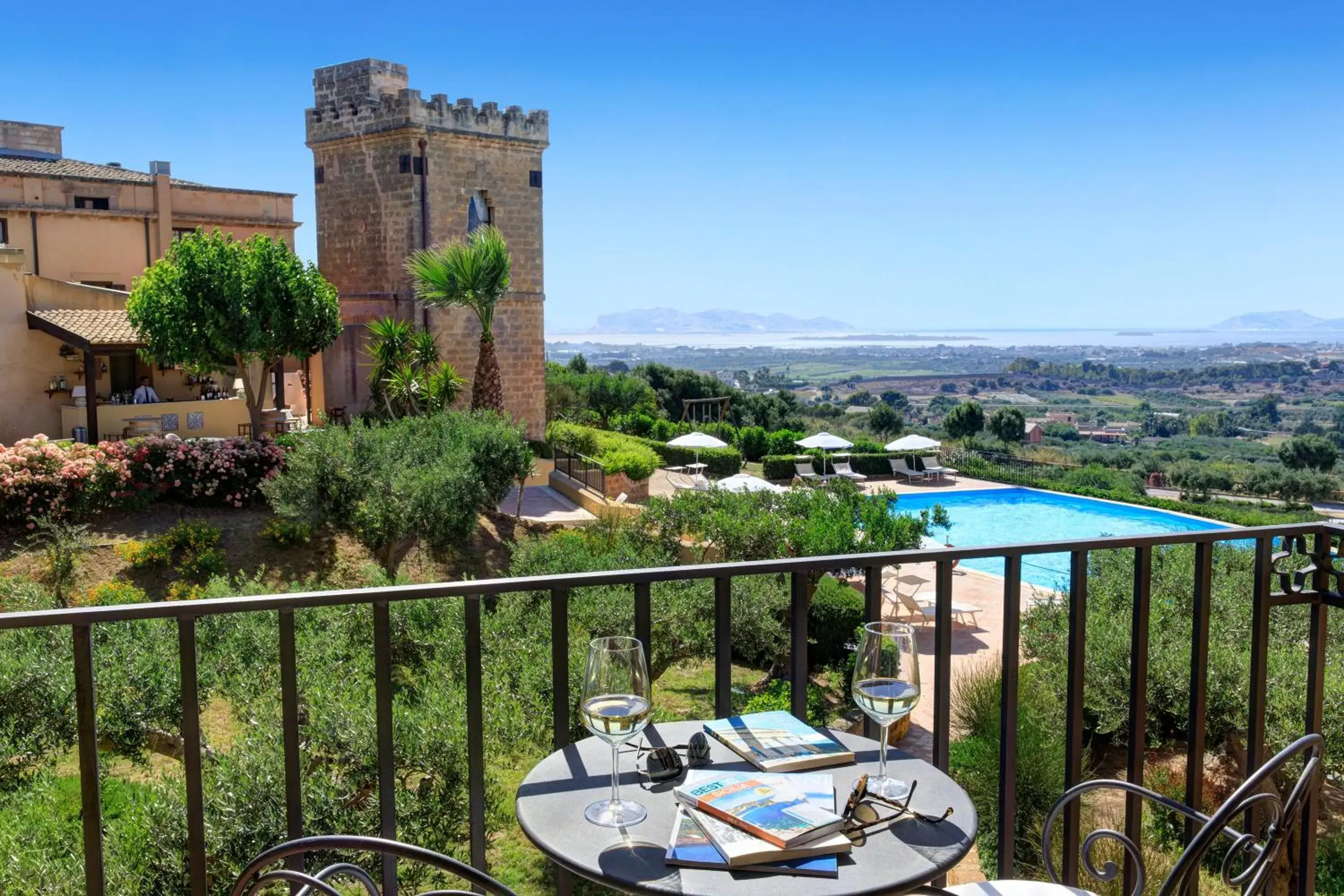 Balcony/Terrace, Pool View in Hotel Baglio Oneto dei Principi di San Lorenzo - Luxury Wine Resort