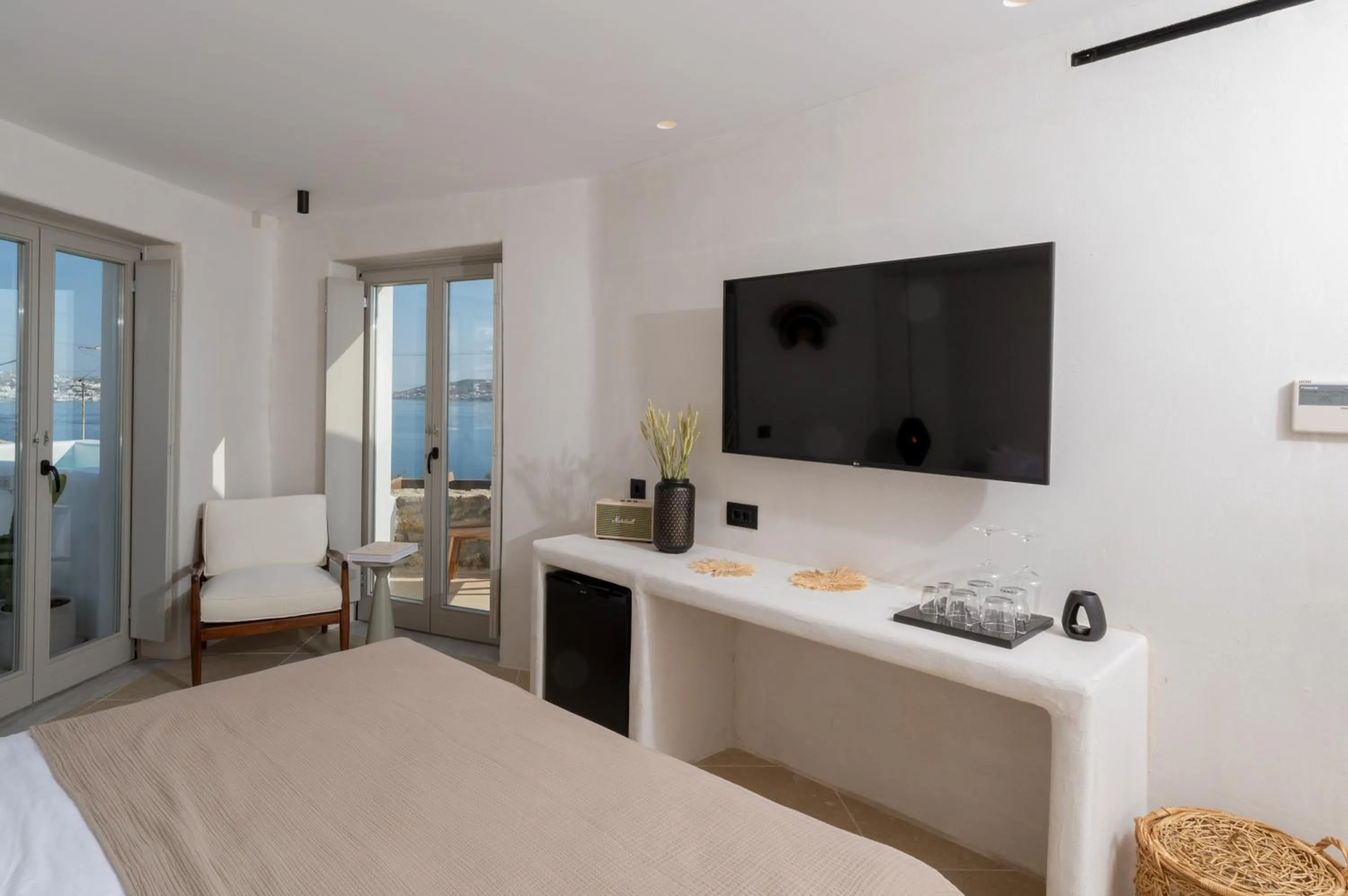 Bed in Rocabella Mykonos Hotel