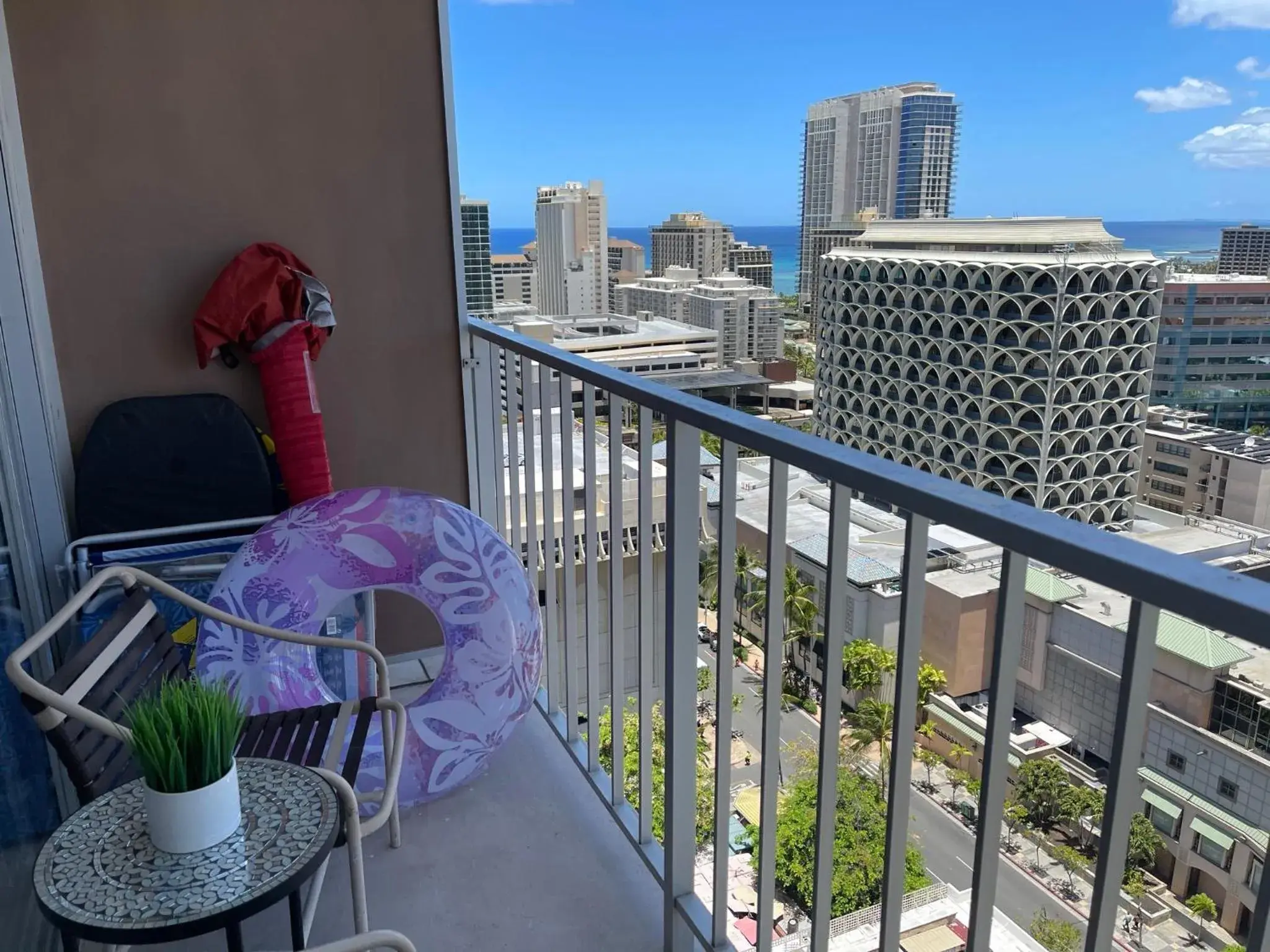 Balcony/Terrace in Tropical Studios at Marine Surf Waikiki - FREE PARKING - BEST LOCATION - FULL KITCHEN - SWIMMING POOL