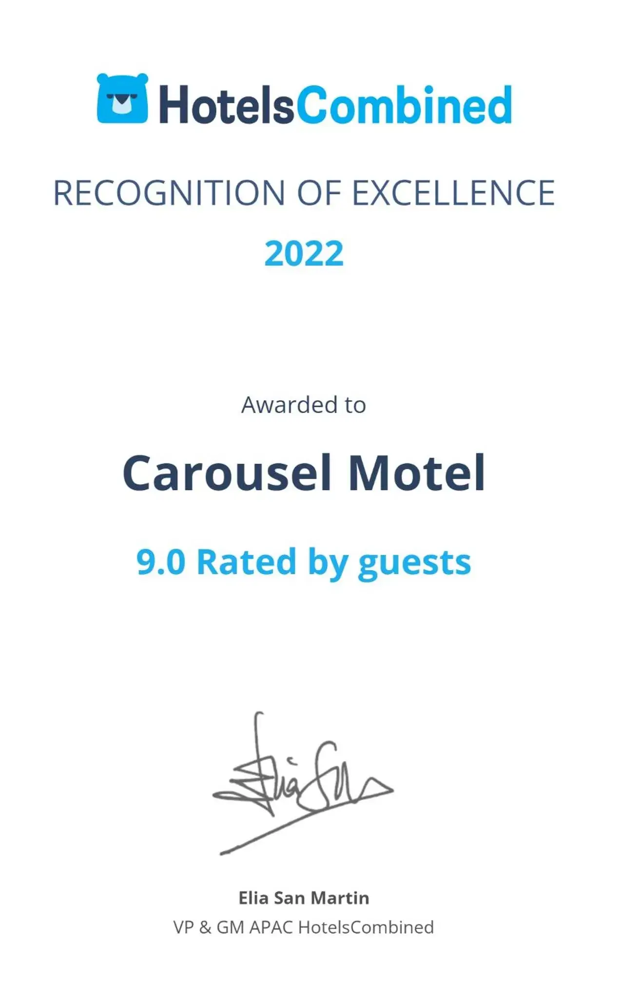 Certificate/Award in Carousel Motel -Redington Shores