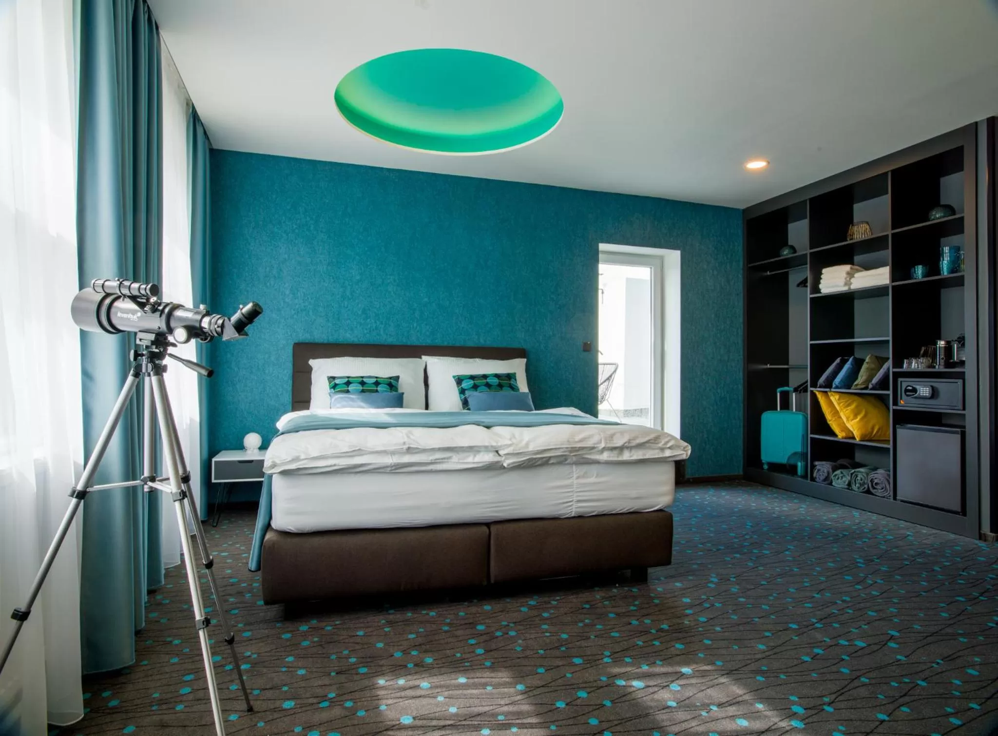 Balcony/Terrace, Bed in Rooftop Planet Prague Hotel