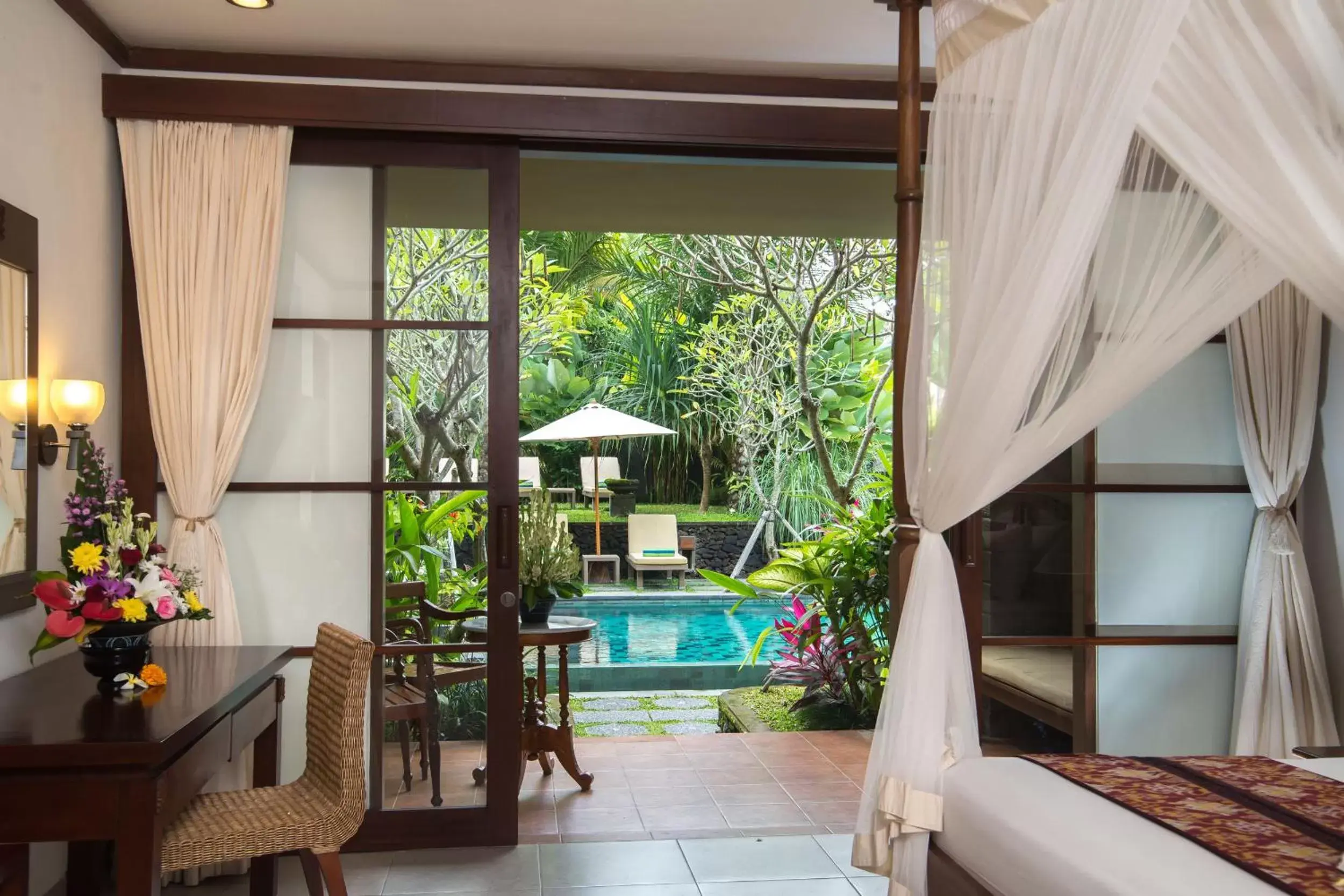 Bedroom, Swimming Pool in Kori Ubud Resort, Restaurant & Spa