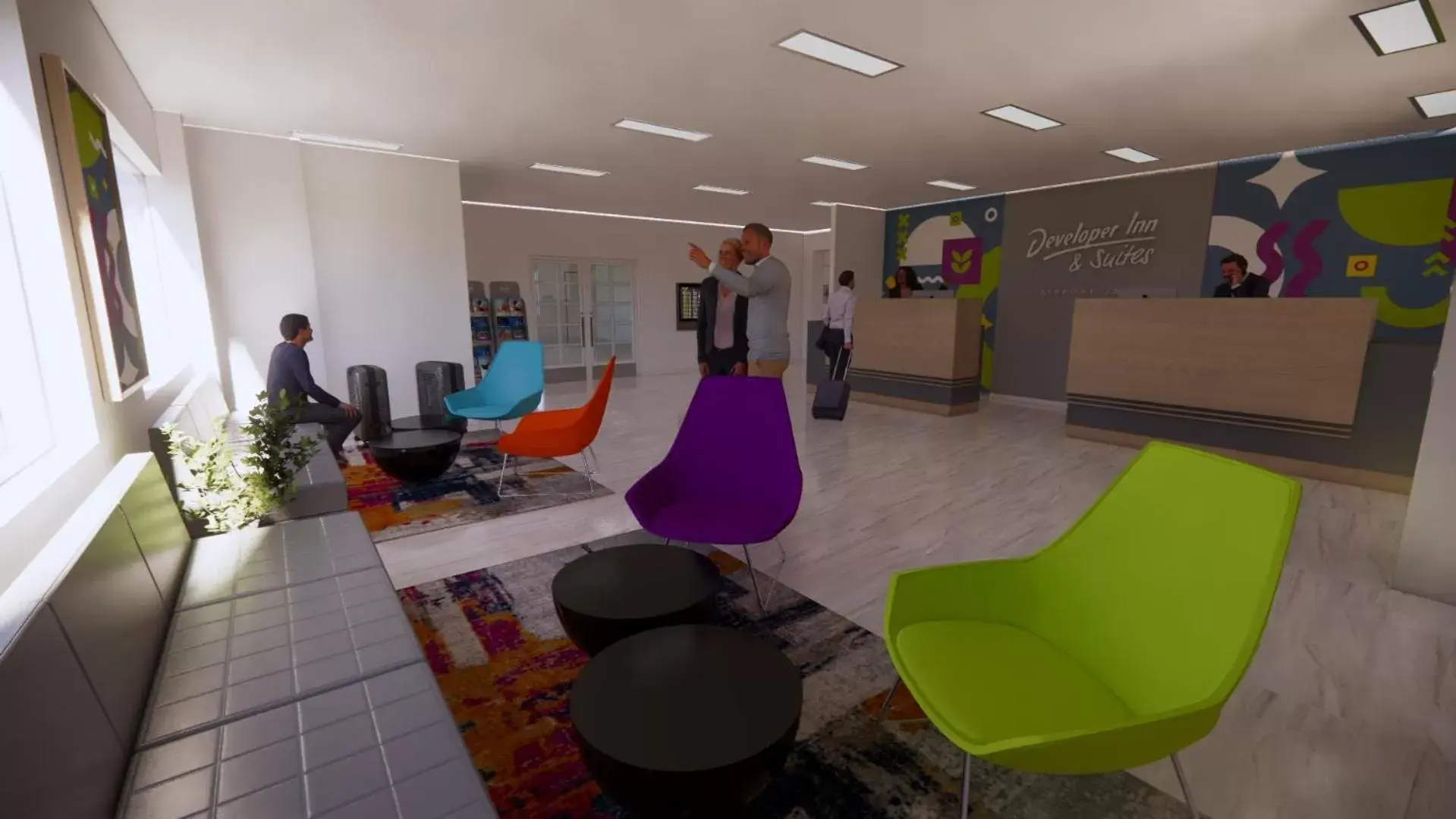 Communal lounge/ TV room, Lobby/Reception in Developer Inn & Suites Airport JAX
