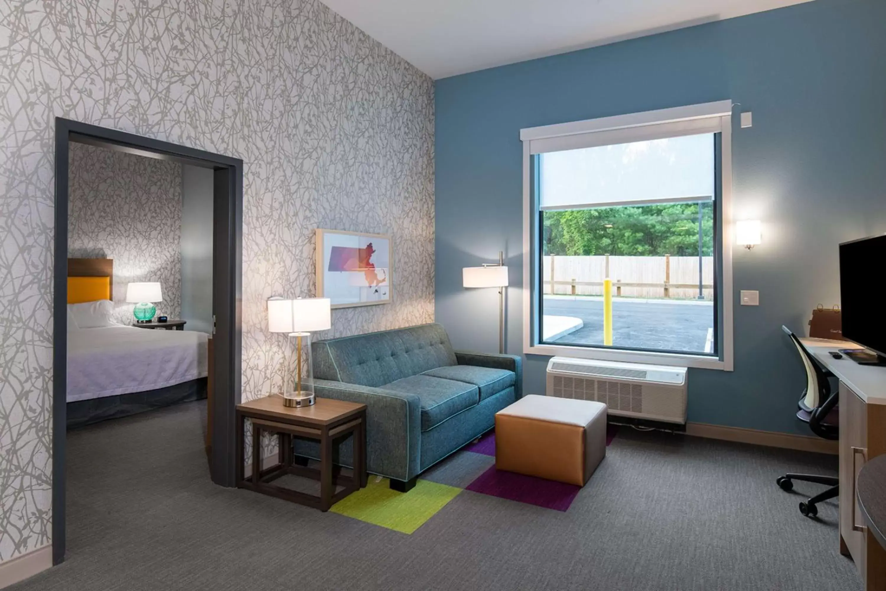 Living room, Bed in Home2 Suites By Hilton Raynham Taunton Living room, Bed in Home2 Suites By Hilton Raynham Taunton