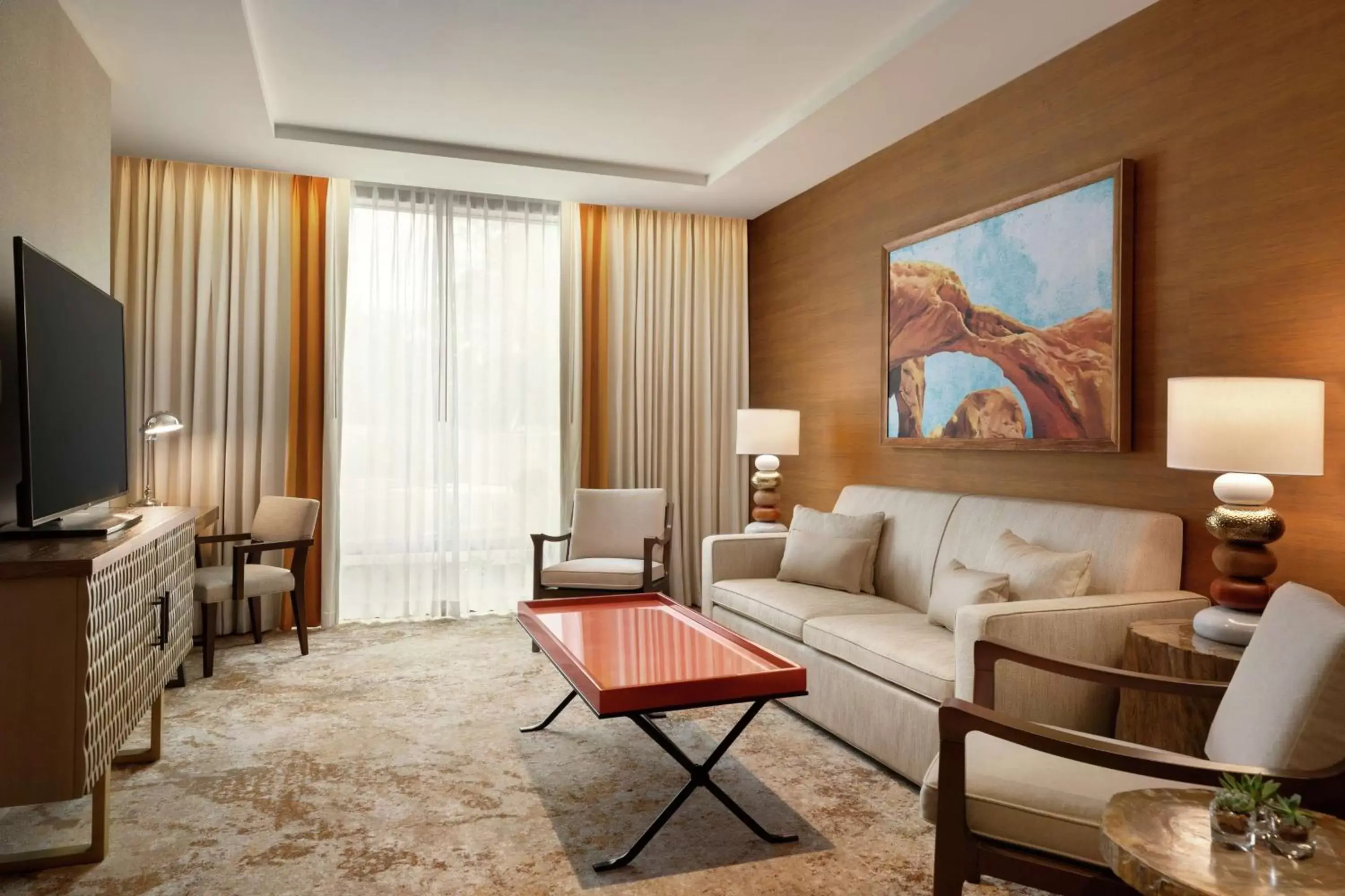 Living room in Hoodoo Moab, Curio Collection by Hilton Living room in Hoodoo Moab, Curio Collection by Hilton