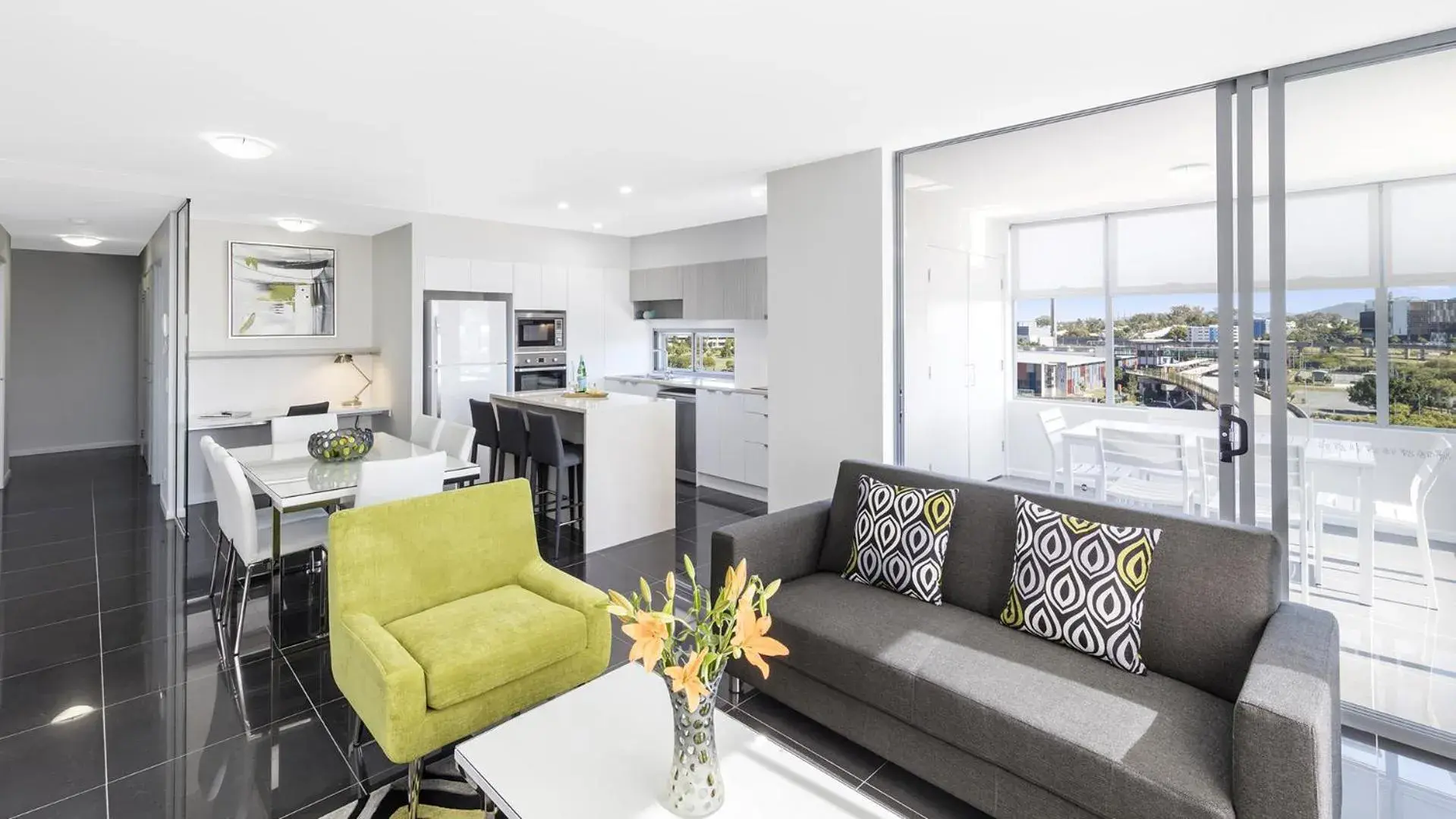 Living room in Oaks Brisbane Woolloongabba Suites