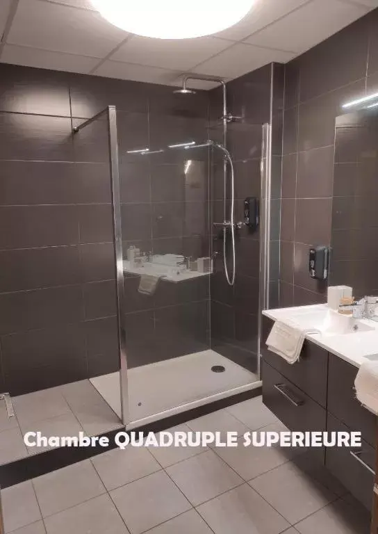 Shower, Bathroom in Hôtel Terminus - Pizzeria Pizz'a gogo - salle de sport - face à la gare