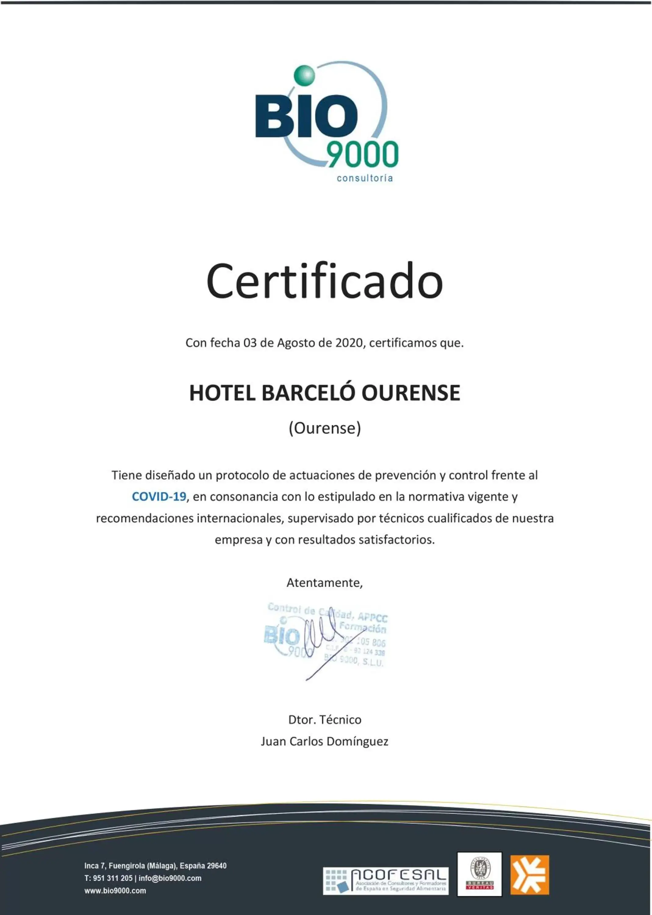 Certificate/Award in Barceló Ourense