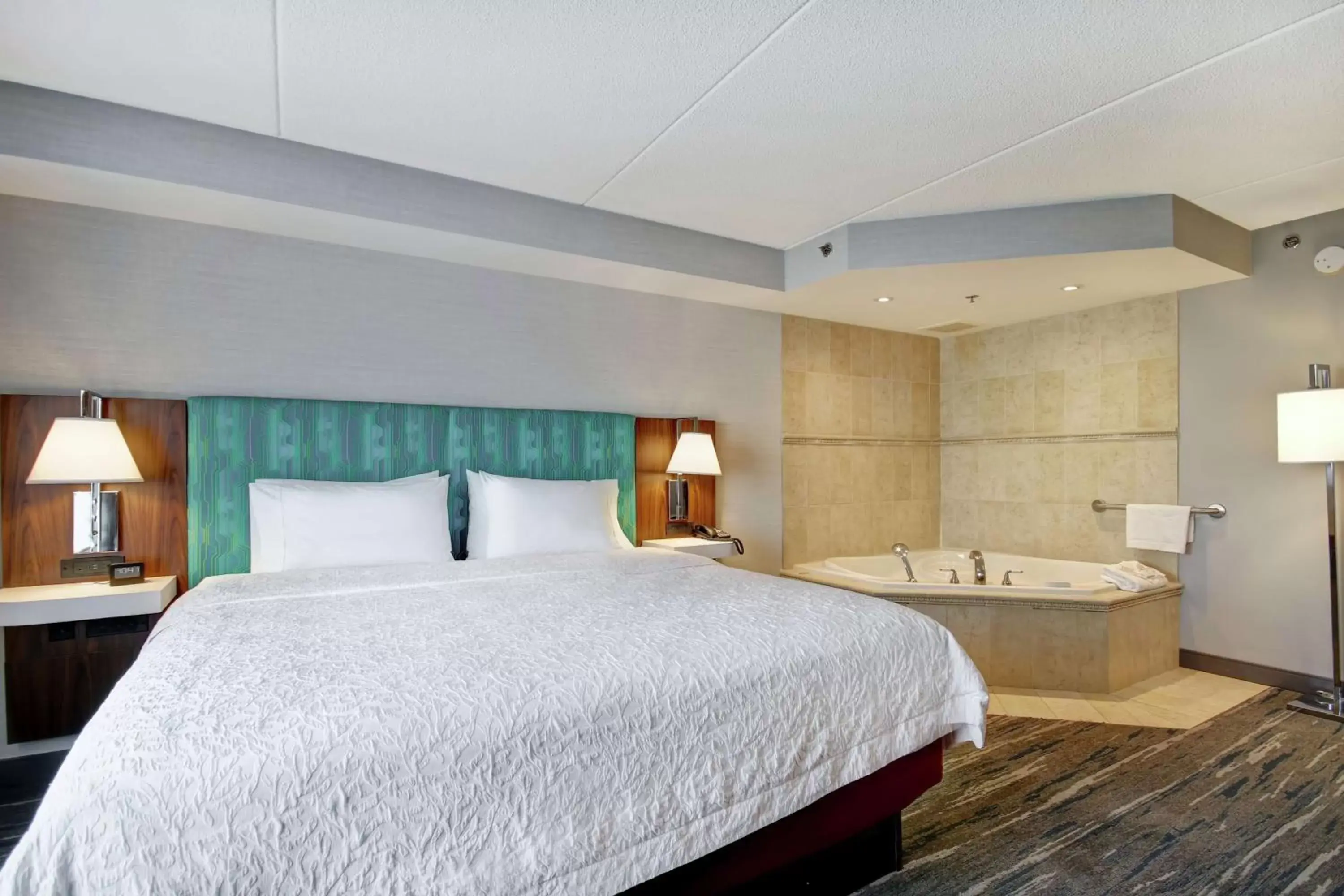 Bathroom, Bed in Hampton Inn By Hilton & Suites Guelph, Ontario, Canada