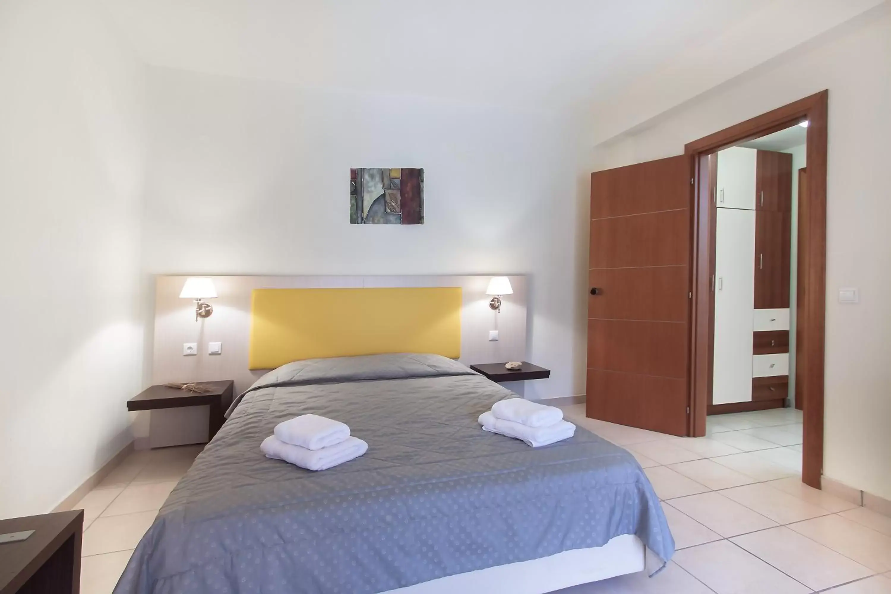 Bed in Rigas Hotel Skopelos