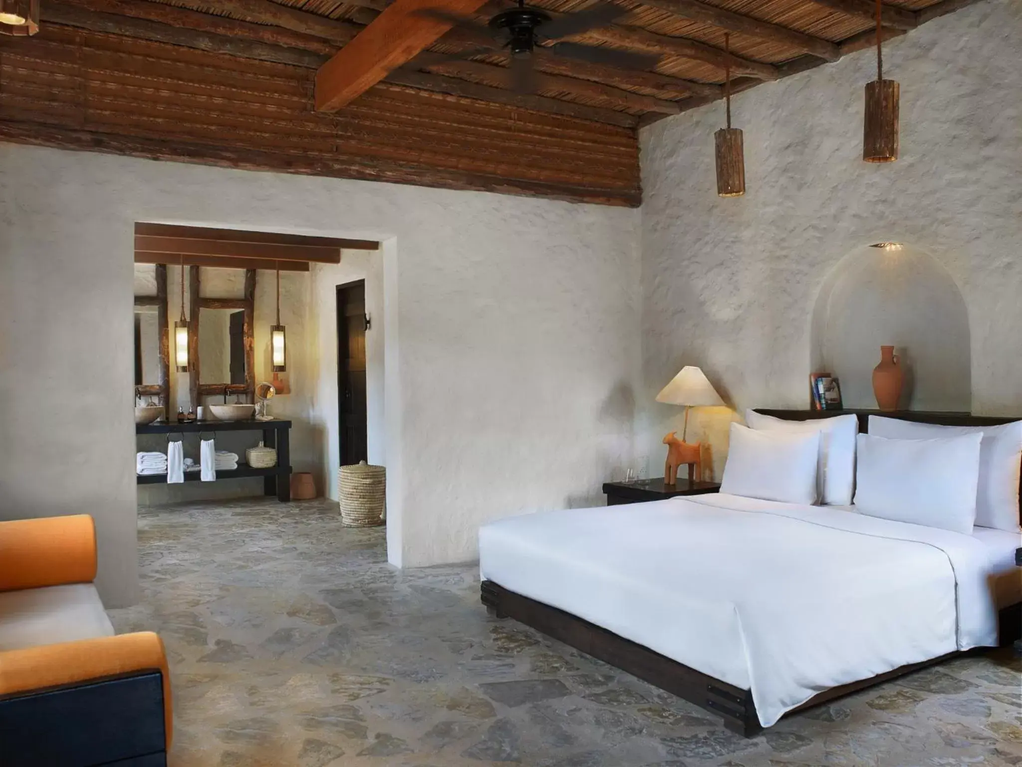 Bedroom, Bed in Six Senses Zighy Bay