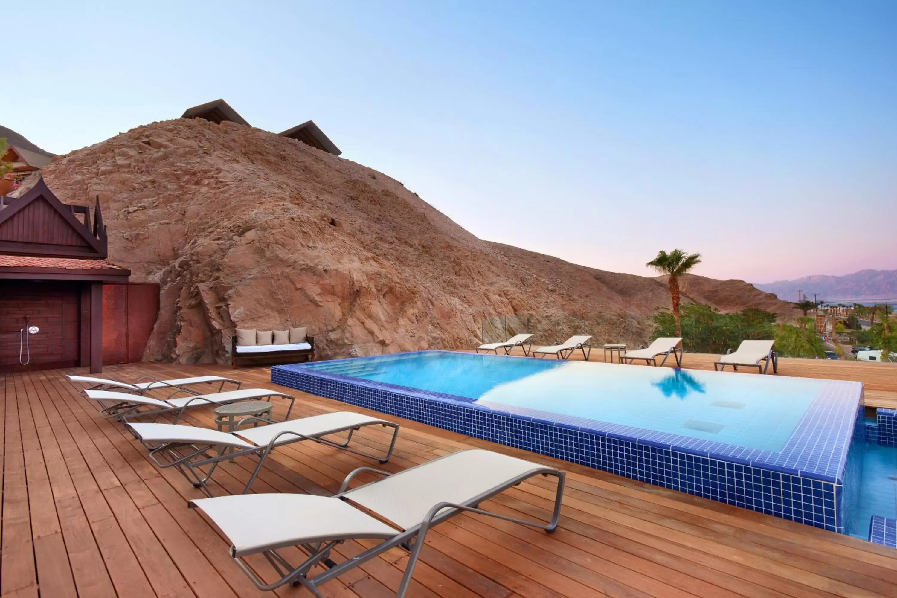 Balcony/Terrace, Swimming Pool in Herbert Samuel Royal Shangri-La Eilat