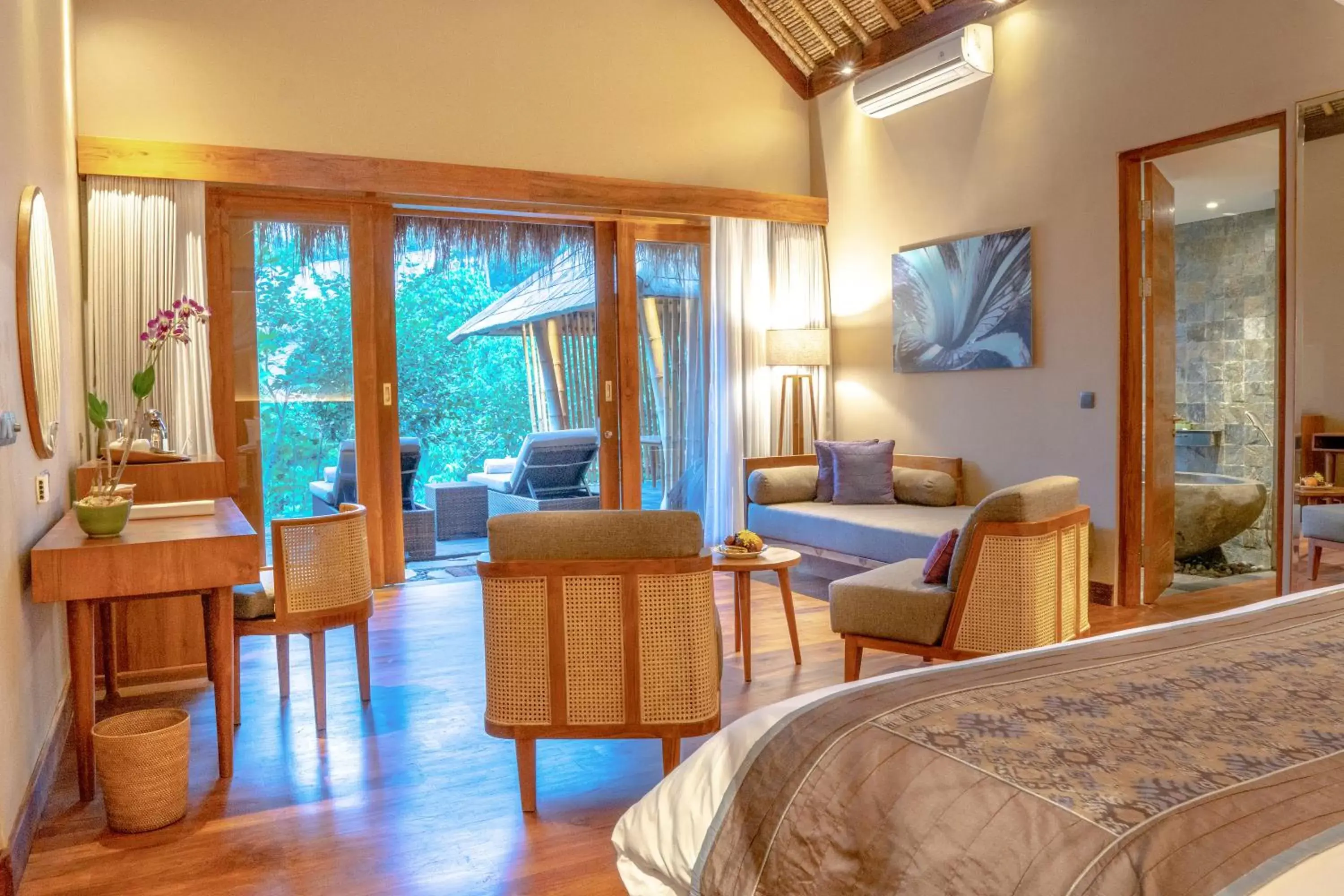 Living room, Bed in Fivelements Retreat Bali, Ubud Living room, Bed in Fivelements Retreat Bali, Ubud