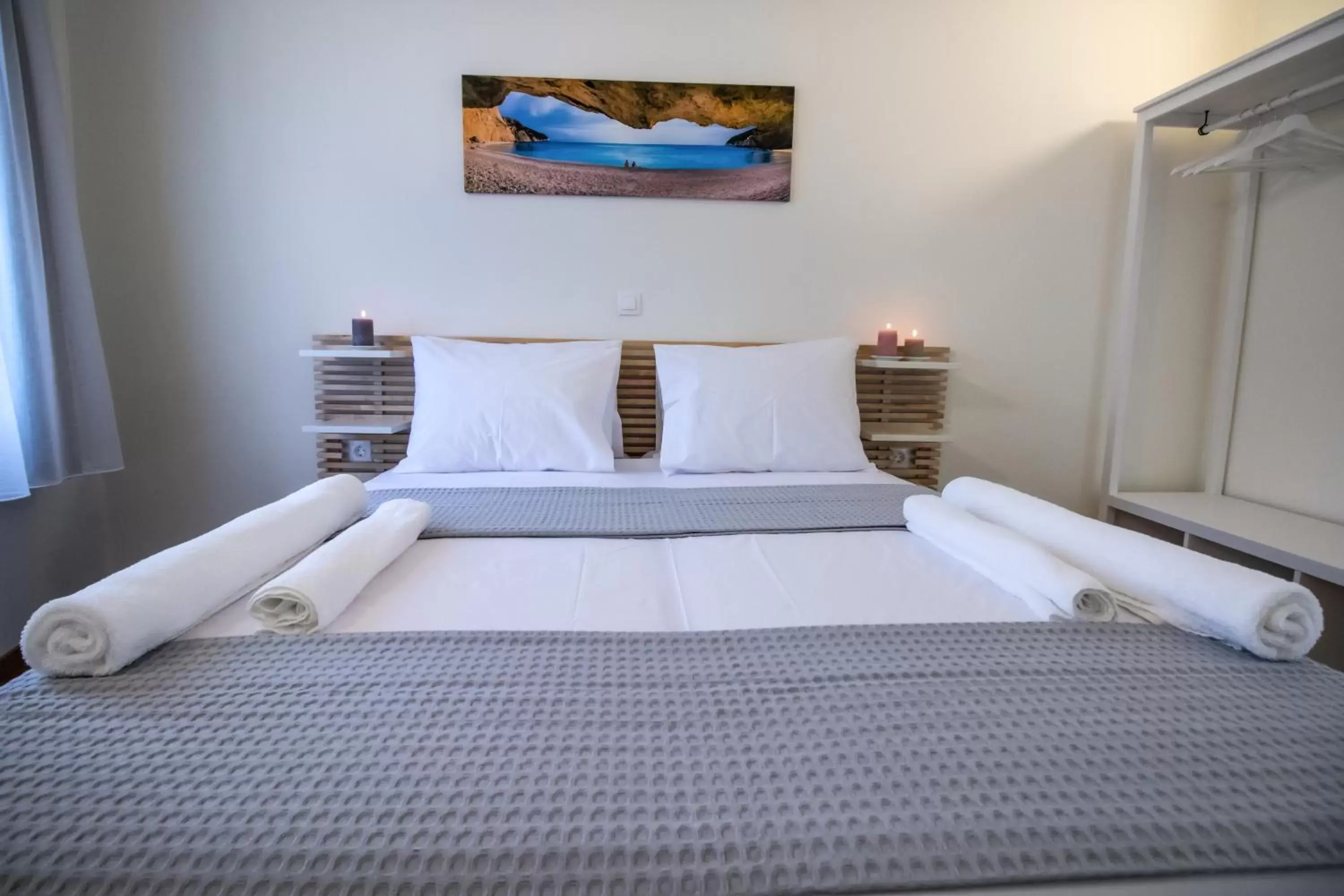 Bed in Levkosh Apartments at Lefkada's Heart