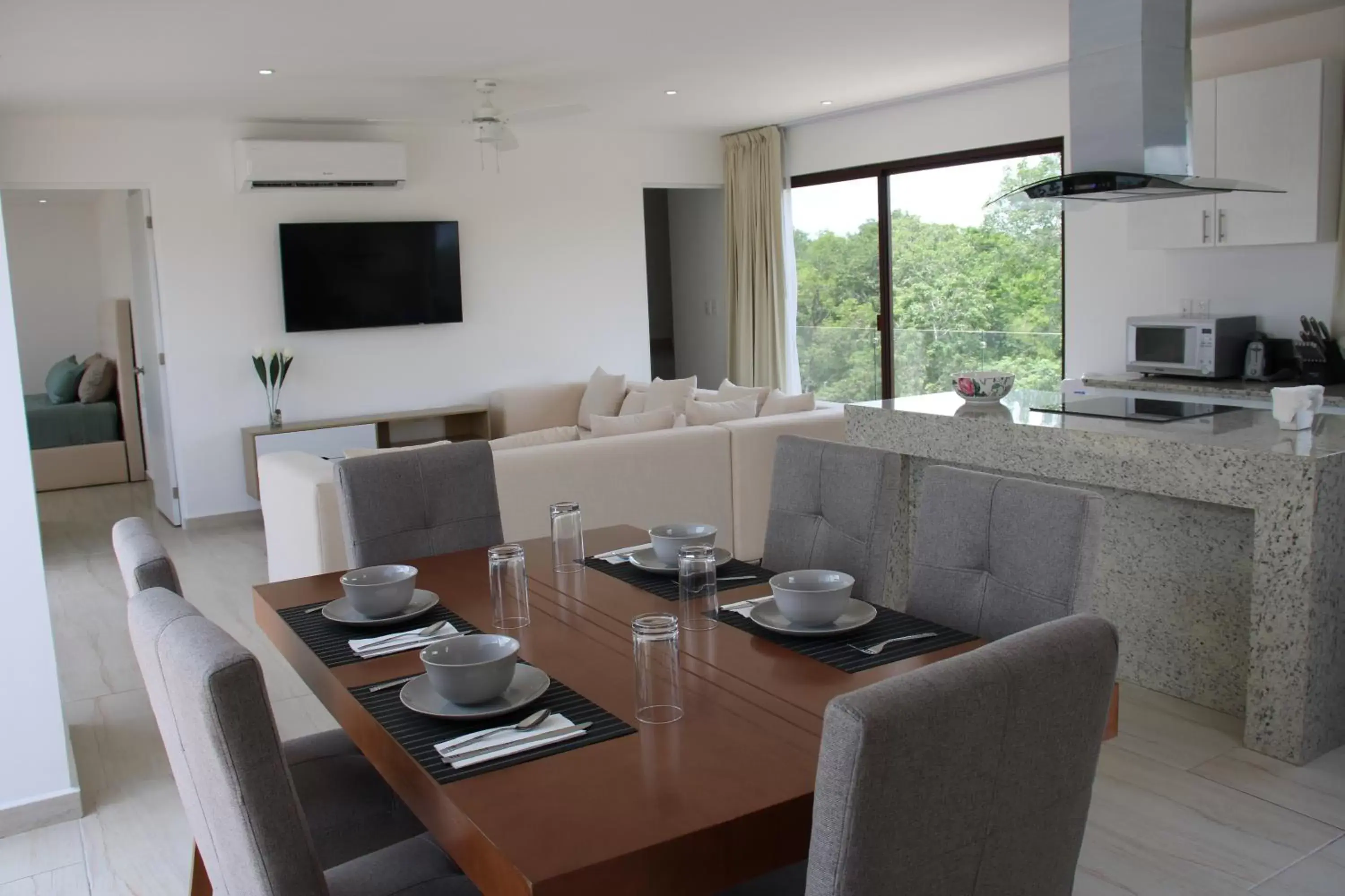 Living room, Dining Area in Apartment and Penthouse Blue Luxury Kukulkan Tulum