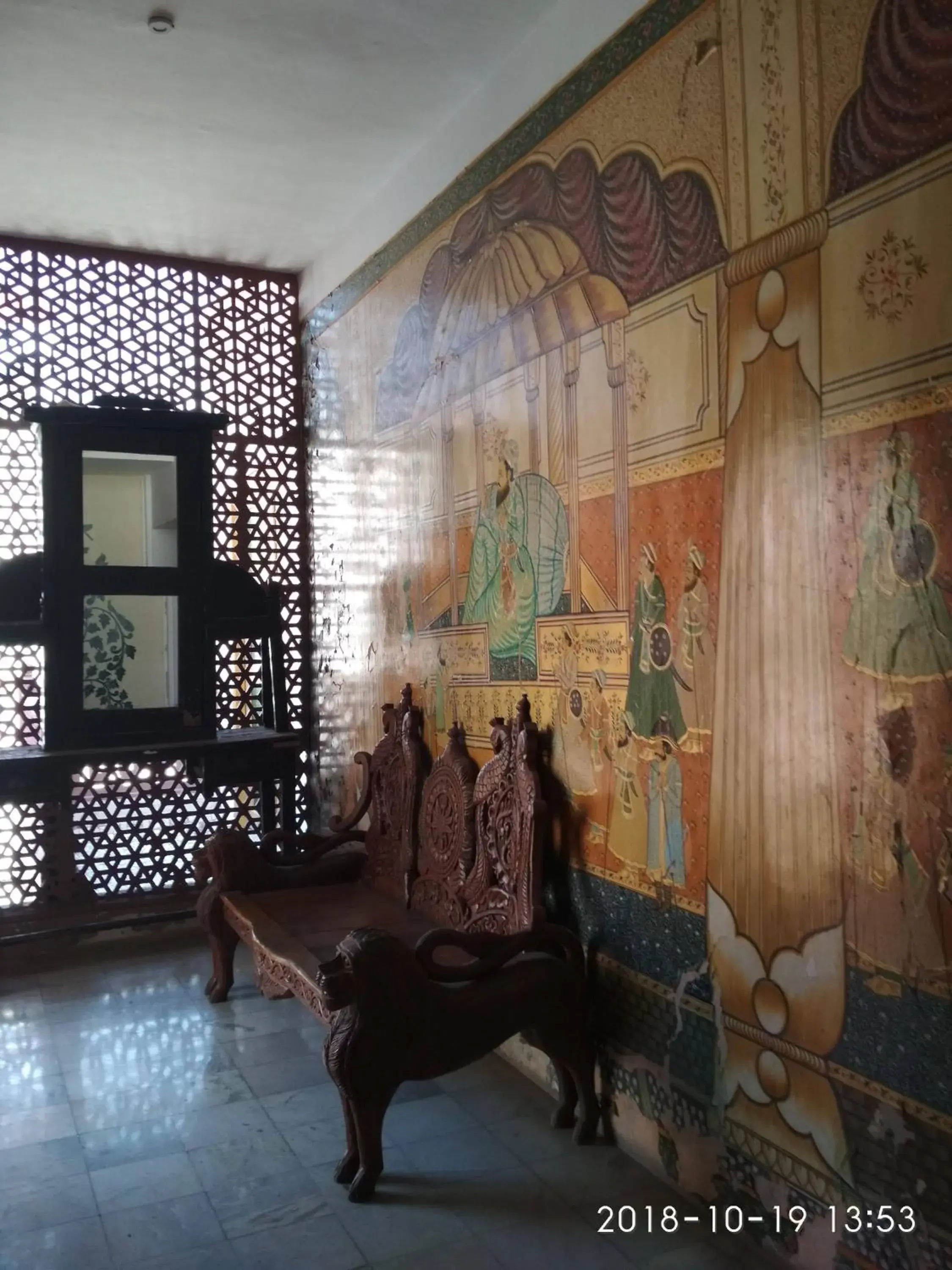 Decorative detail, Seating Area in Krishna Prakash Heritage Haveli Hotel