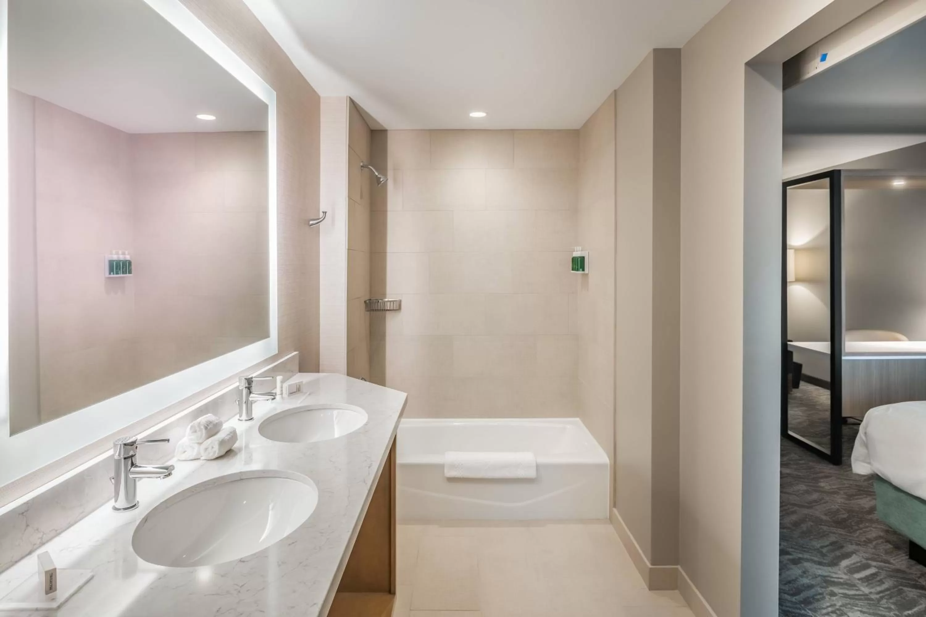 Bathroom, Bed in SpringHill Suites by Marriott Fort Worth Historic Stockyards