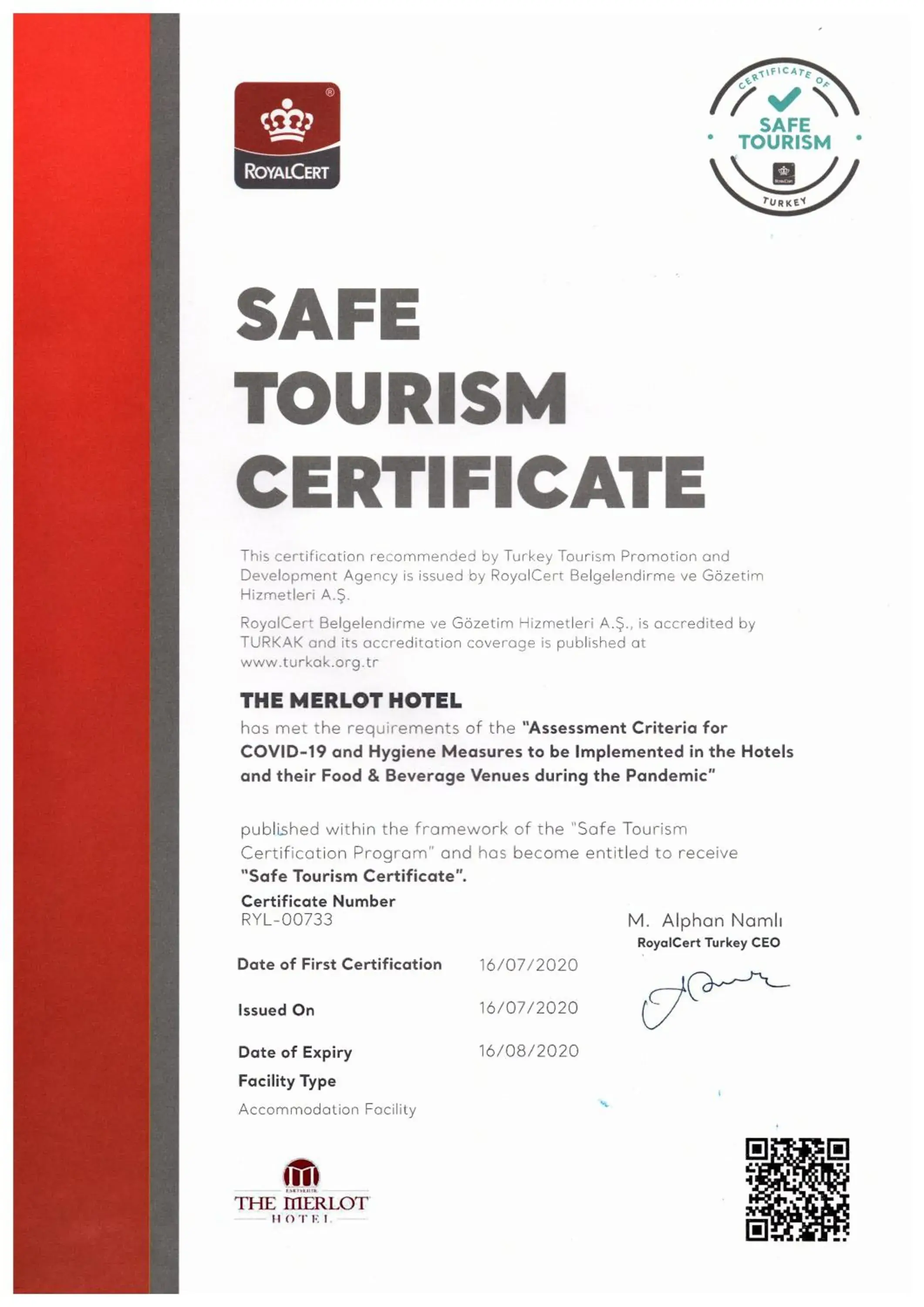 Certificate/Award in The Merlot Hotel Eskisehir