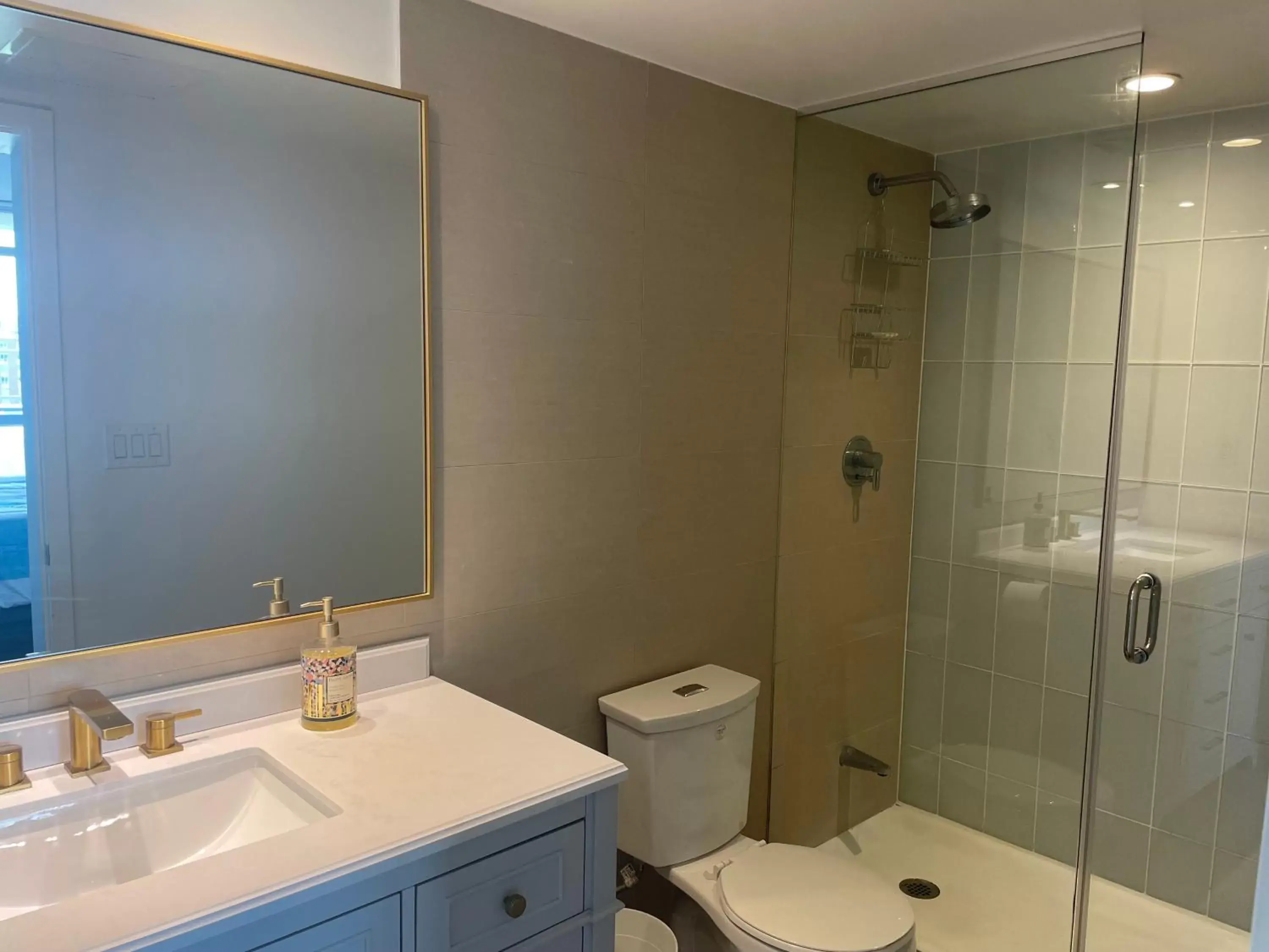 Shower, Bathroom in Three BR Condo step to CN tower Rogers Center with Free parking