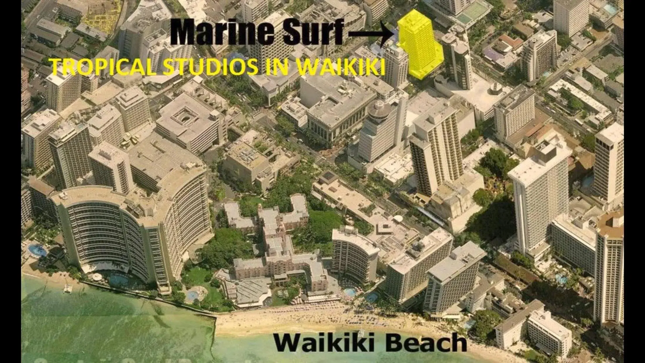 Bird's eye view in Tropical Studios at Marine Surf Waikiki - FREE PARKING - BEST LOCATION - FULL KITCHEN - SWIMMING POOL