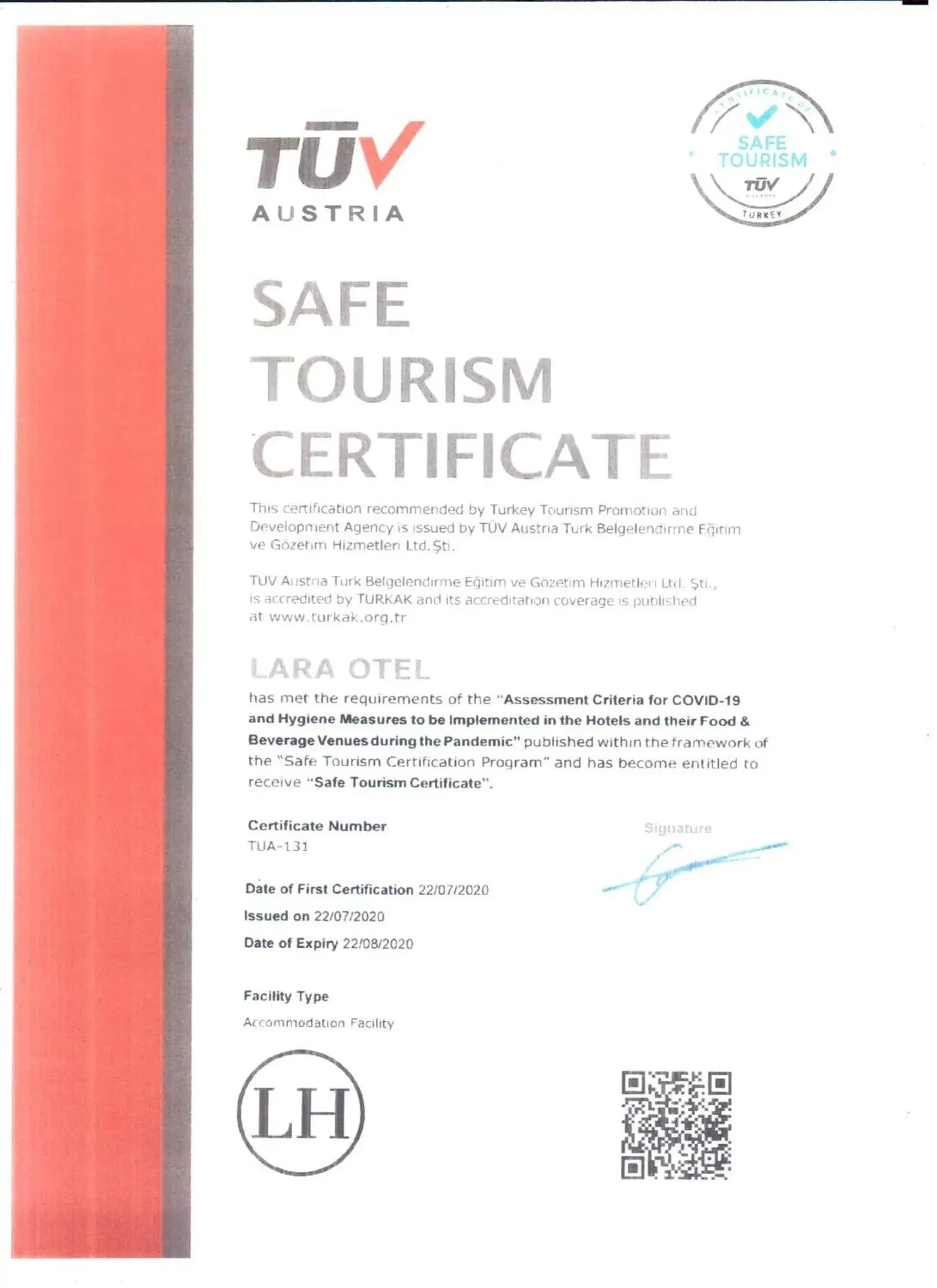 Certificate/Award in Lara Otel