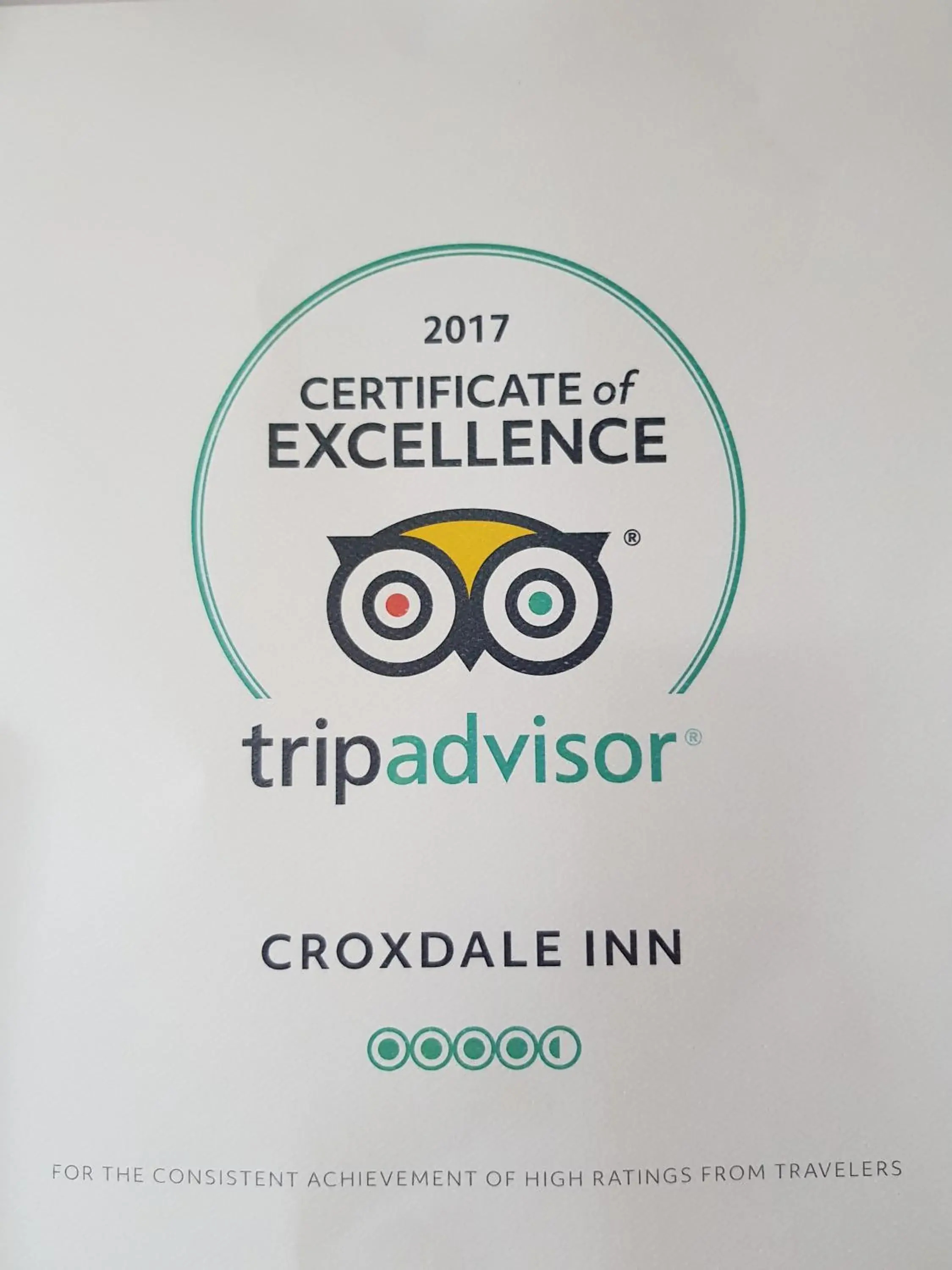 Certificate/Award in Croxdale Inn